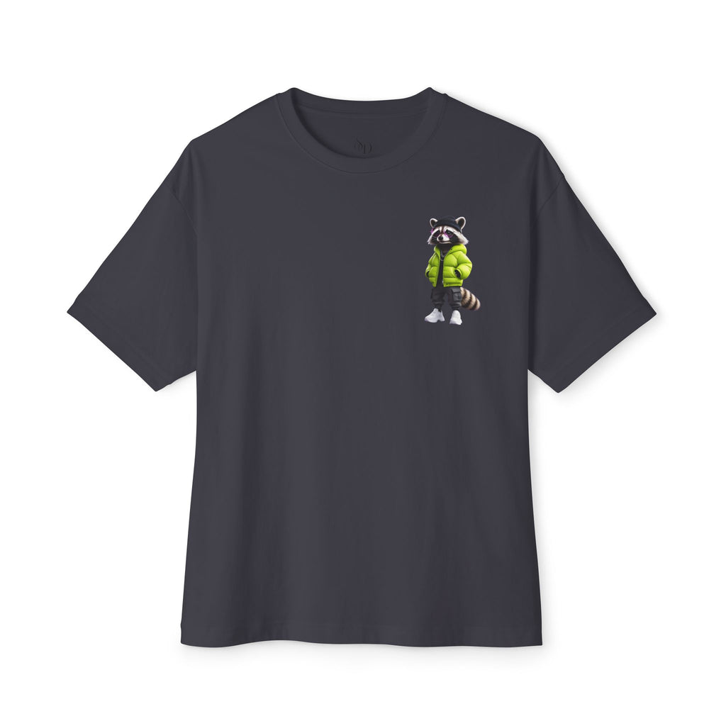 Raccoon Streetwear Tee — Cool Green Puffer Jacket Graphic Shirt