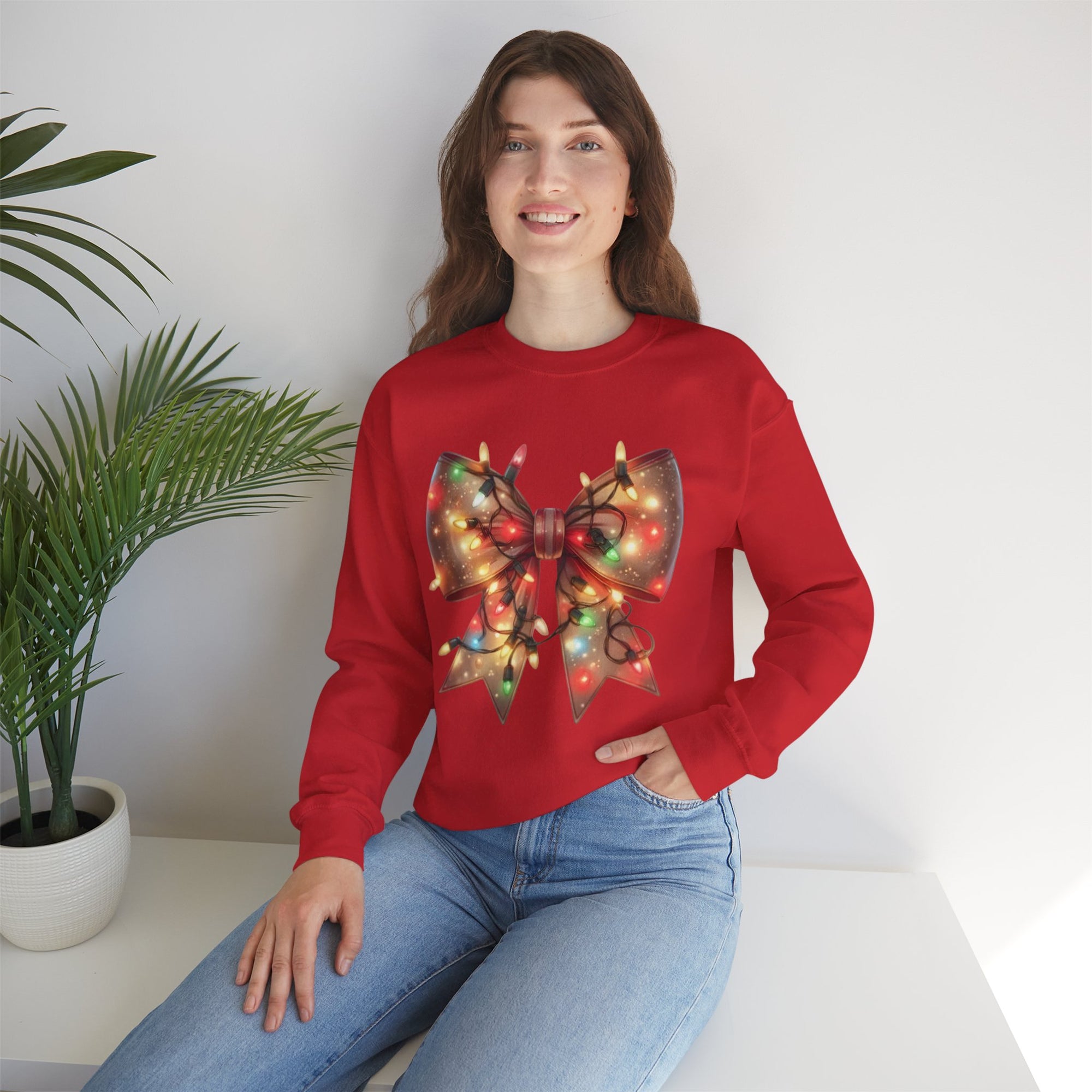Christmas Bow Sweatshirt | Holiday Lights Crewneck