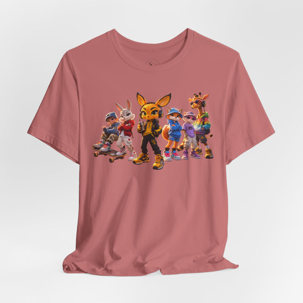 Anthropomorphic Skate Crew T-Shirt | Cartoon Fox, Bunny, Giraffe Characters