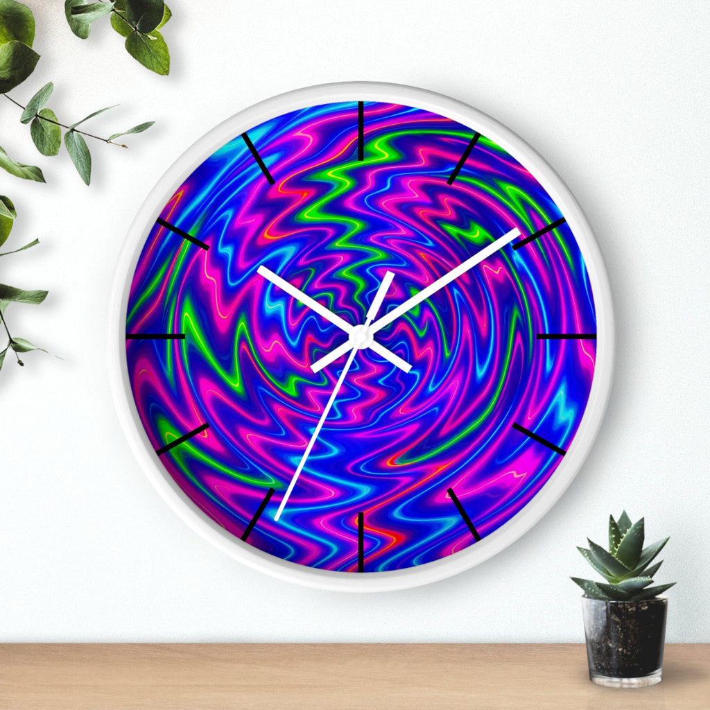 Psychedelic Abstract Wall Clock | Vibrant Neon Swirl Home Decor | Unique Trippy Gift