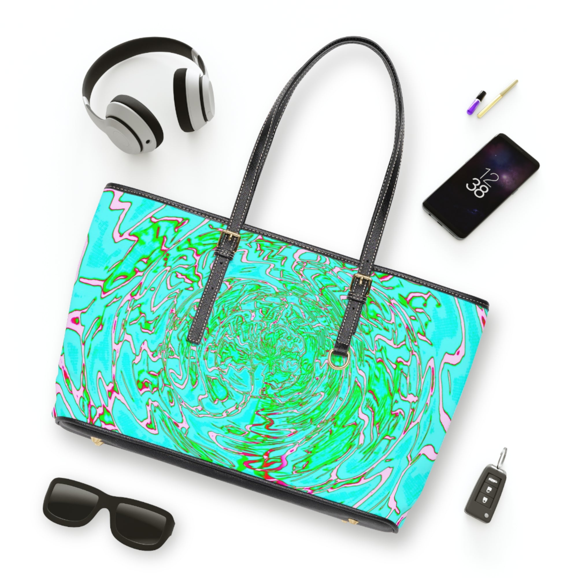 Mint Swirl Tote Bag | Abstract Marble Shoulder Bag