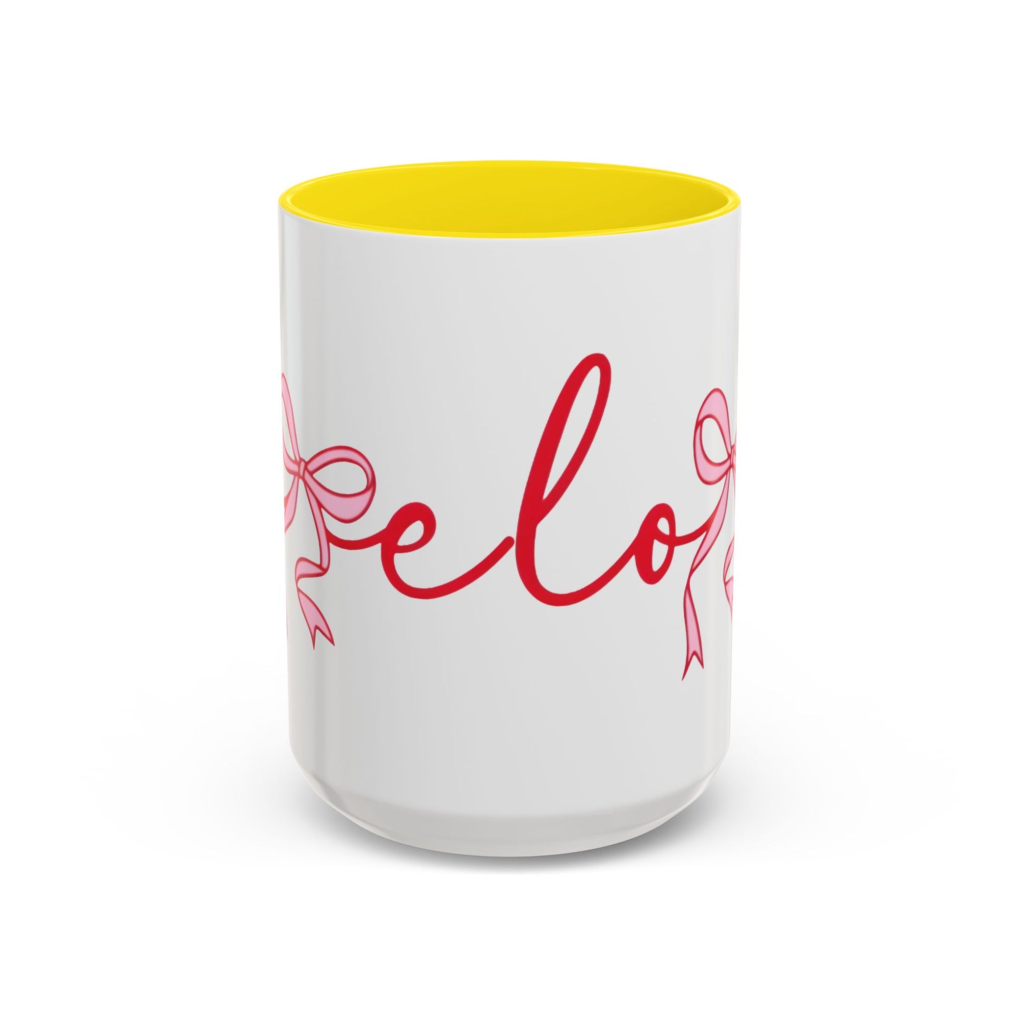 Romantic Love Mug | White Ceramic Coffee Cup with Red Bow Design, Colored Handle