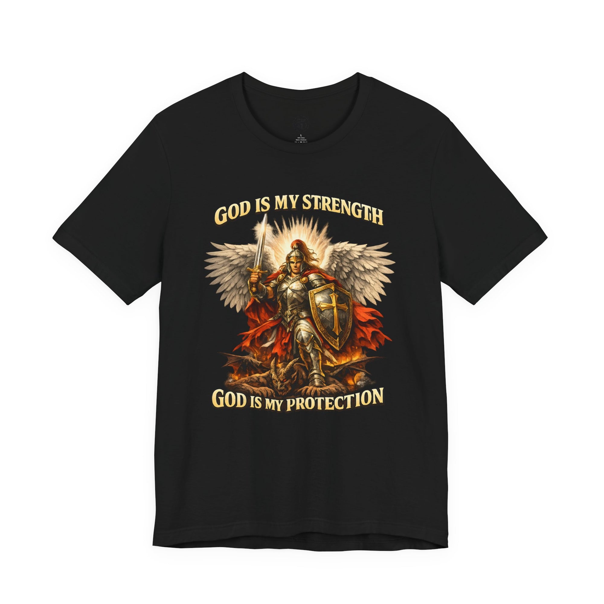 Christian T-Shirt | Cotton Warrior Angel | God Is My Strength & Protection