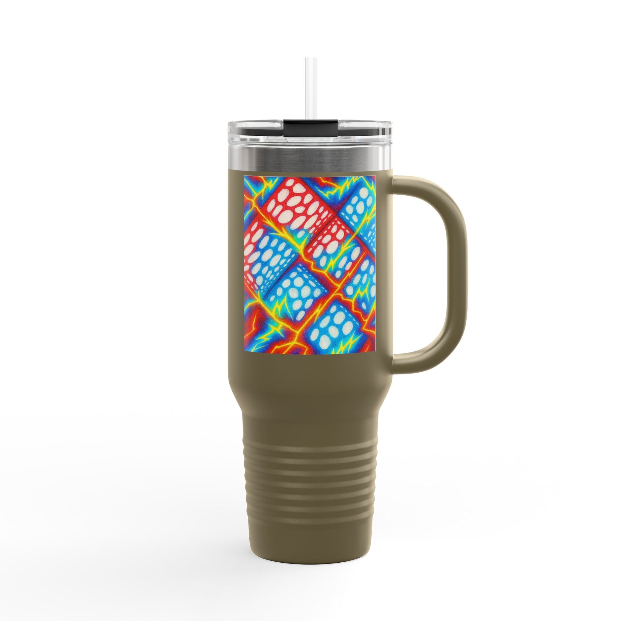 Bold Stainless Steel Travel Mug for Hot & Cold Drinks, Colorful Artistic Cup with Straw