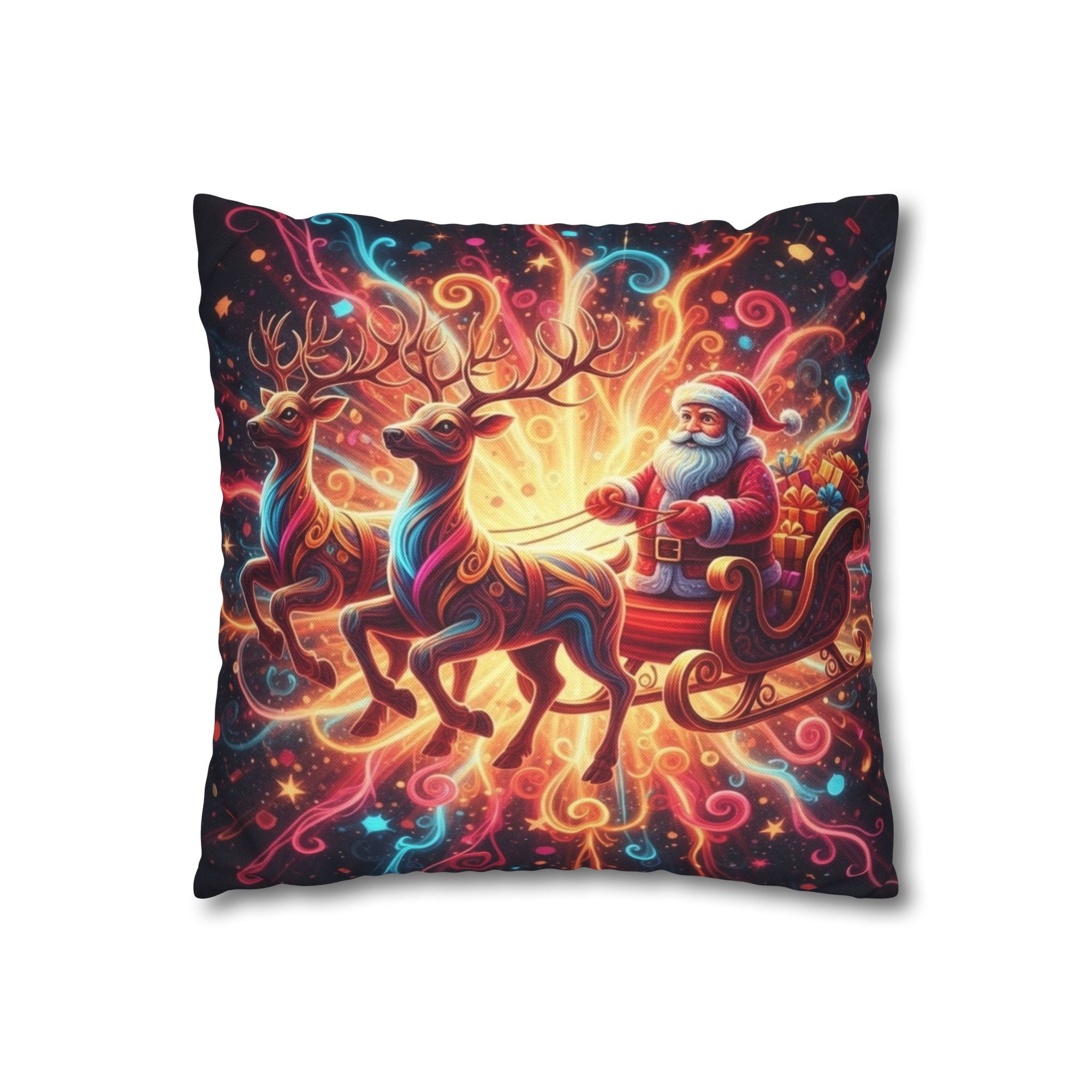 Santa Sleigh Throw Pillow | Christmas Reindeer Cushion