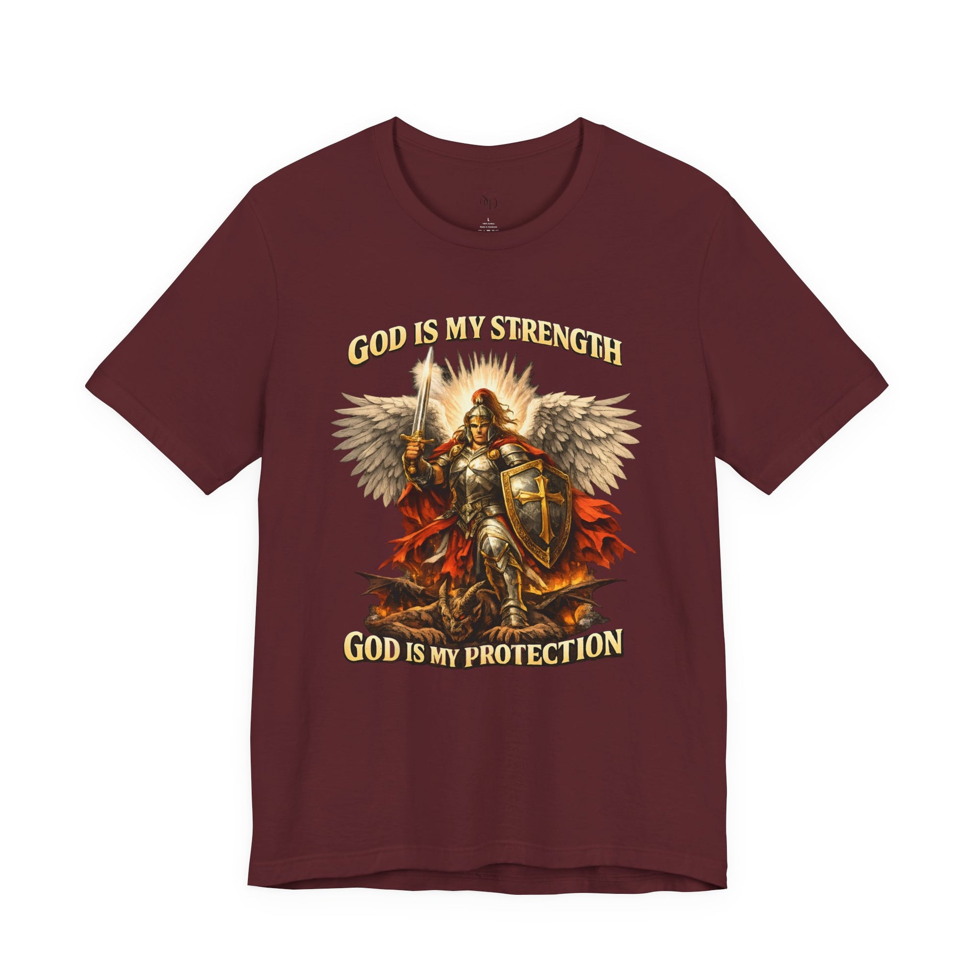 Christian T-Shirt | Cotton Warrior Angel | God Is My Strength & Protection