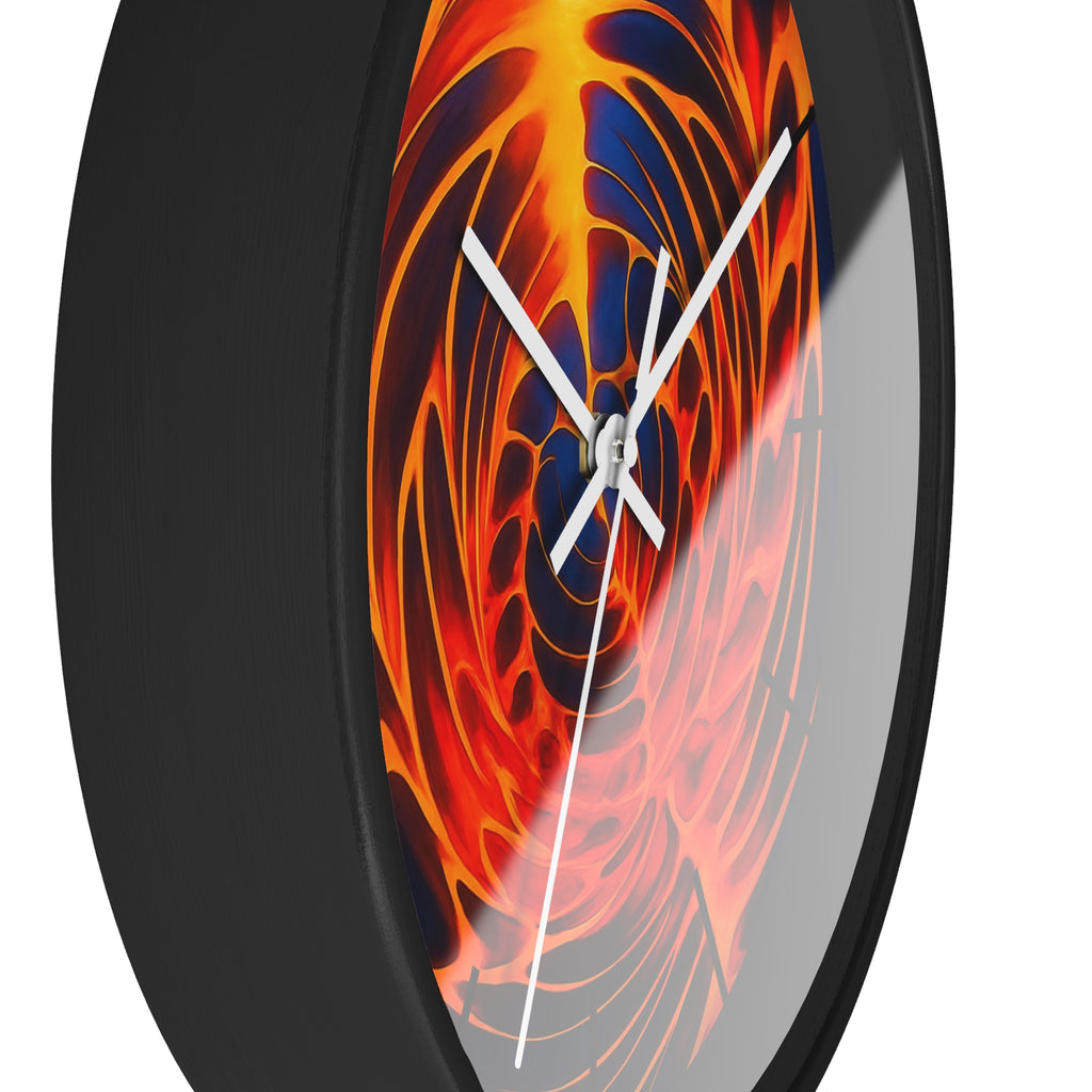 Abstract Fire Vortex Wall Clock | Red Orange Swirl Home Decor | Unique Silent Gift