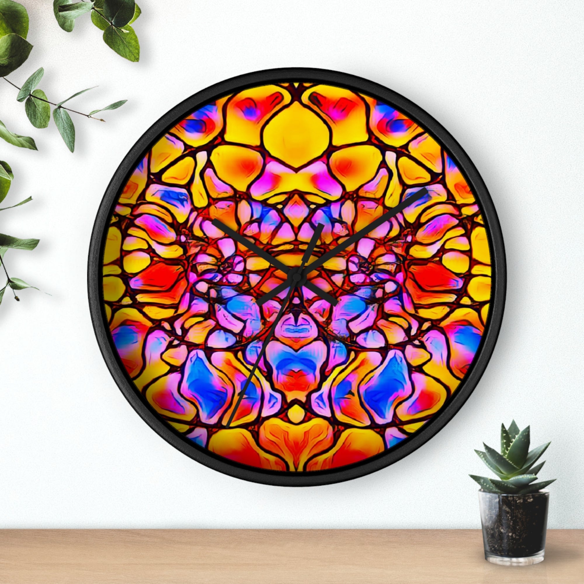 Stained Glass Kaleidoscope Wall Clock | Jewel Tone Abstract Home Decor | Silent Art Gift
