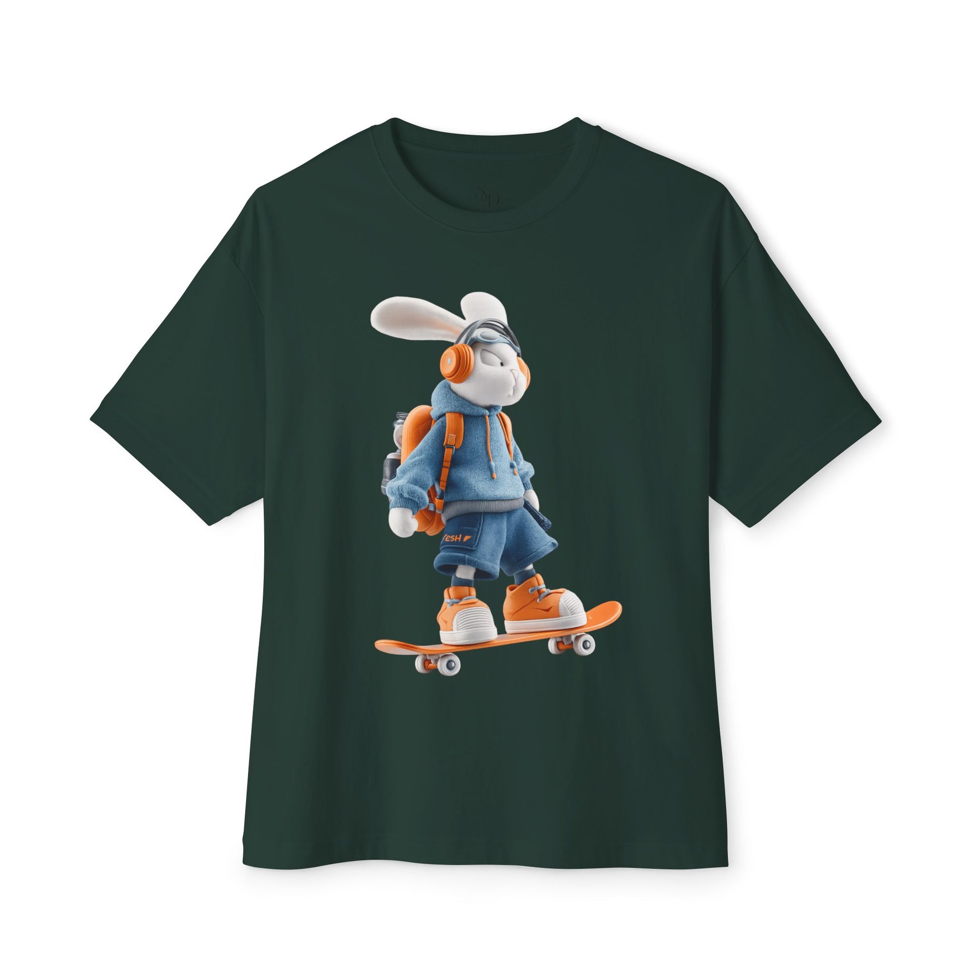 Oversized | Skateboarding Bunny Character Tee | Skateboard Cartoon T-Shirt