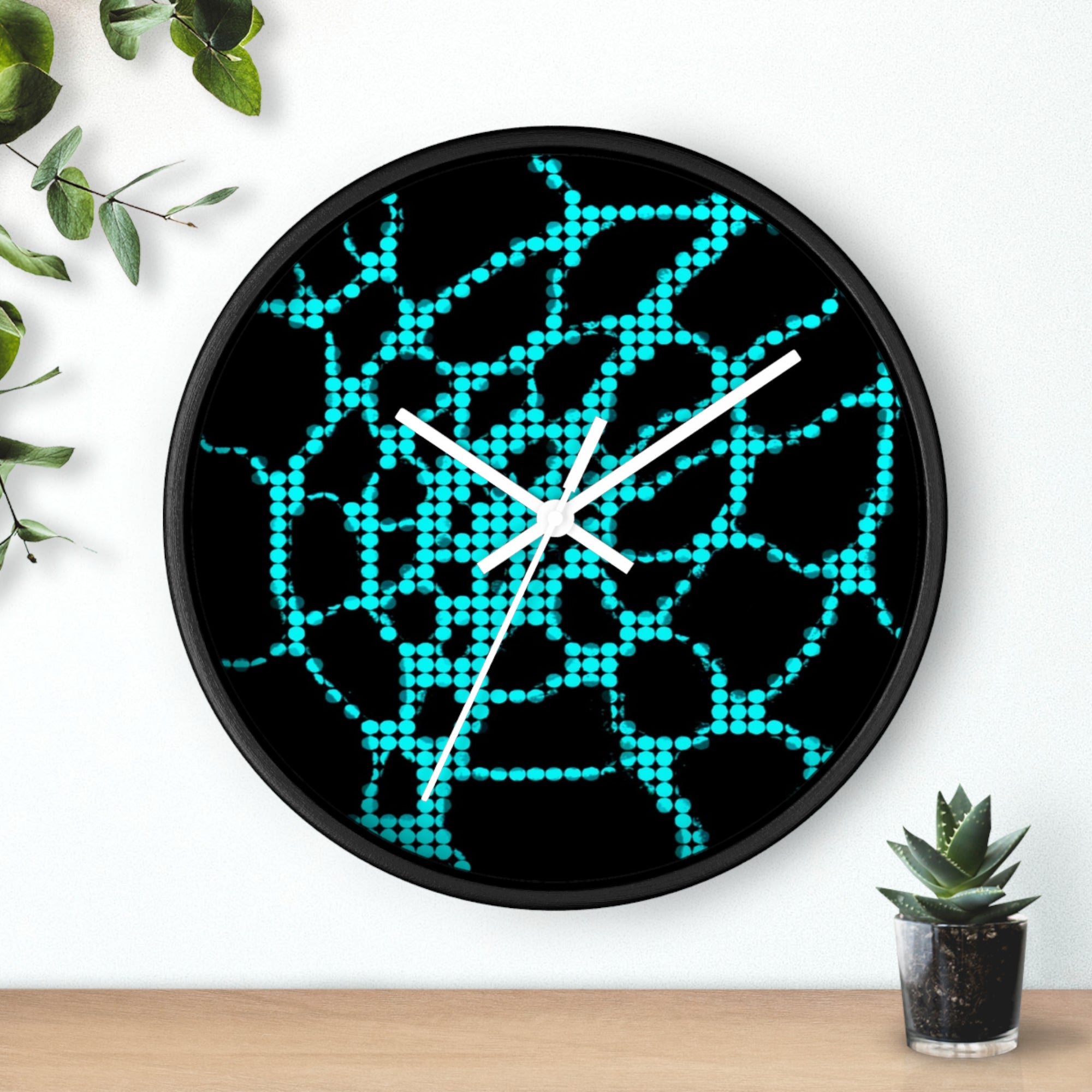 Abstract Digital Network Wall Clock | Turquoise Black Cyber Decor | Silent Unique Gift