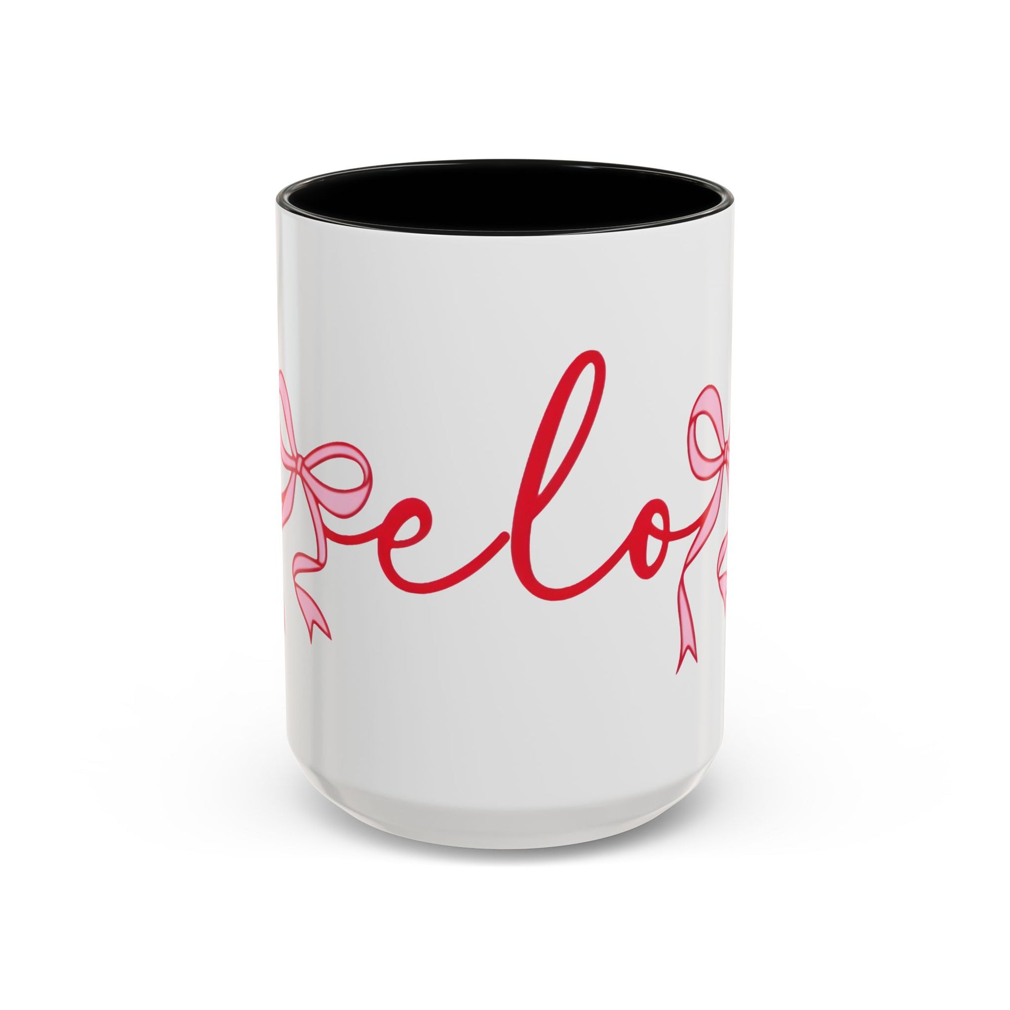 Romantic Love Mug | White Ceramic Coffee Cup with Red Bow Design, Colored Handle