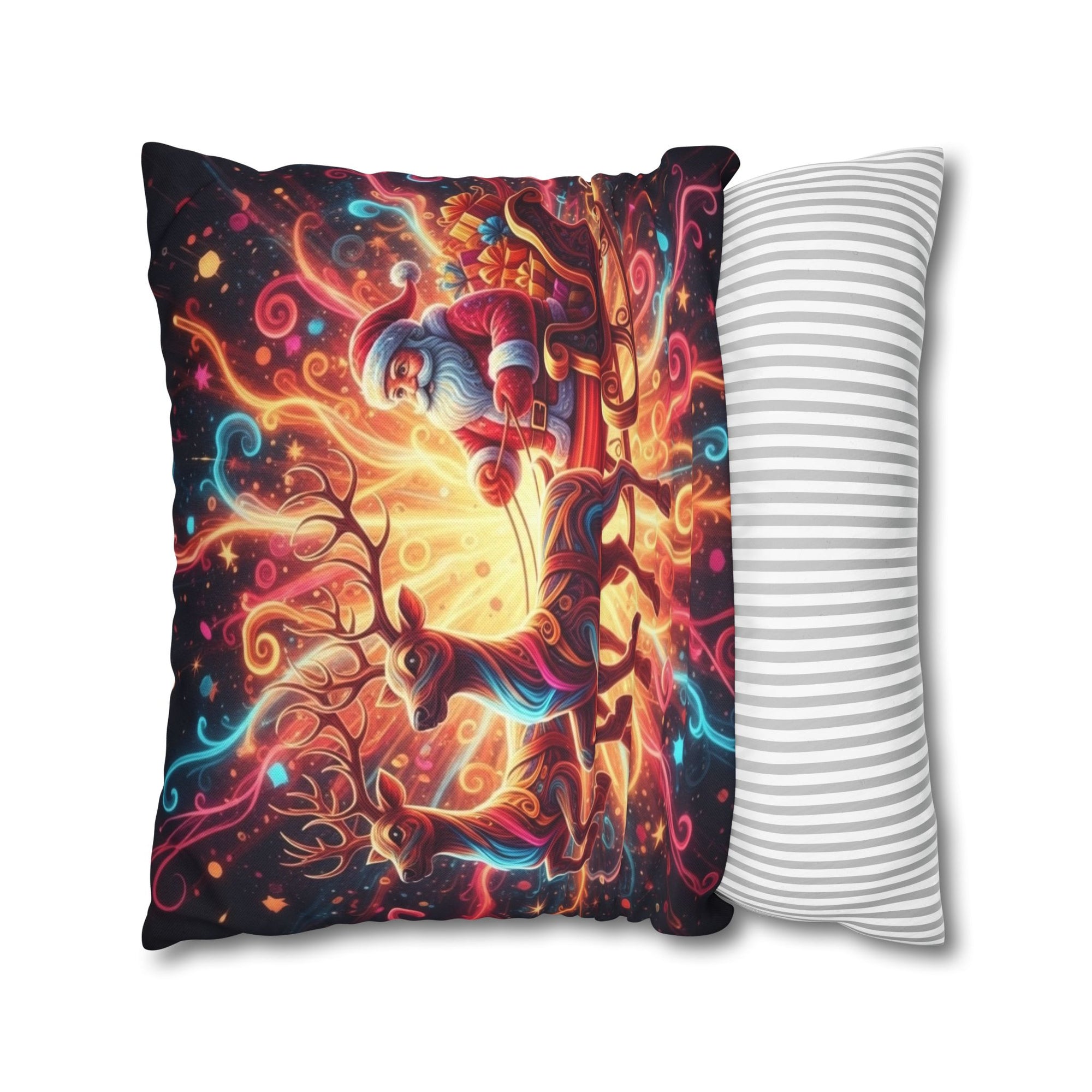 Santa Sleigh Throw Pillow | Christmas Reindeer Cushion