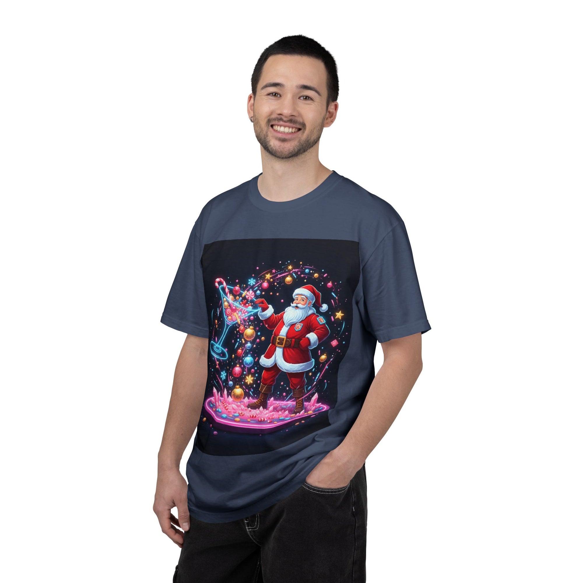 Santa Wizard Illustration T-Shirt | Neon Magical Christmas Tee