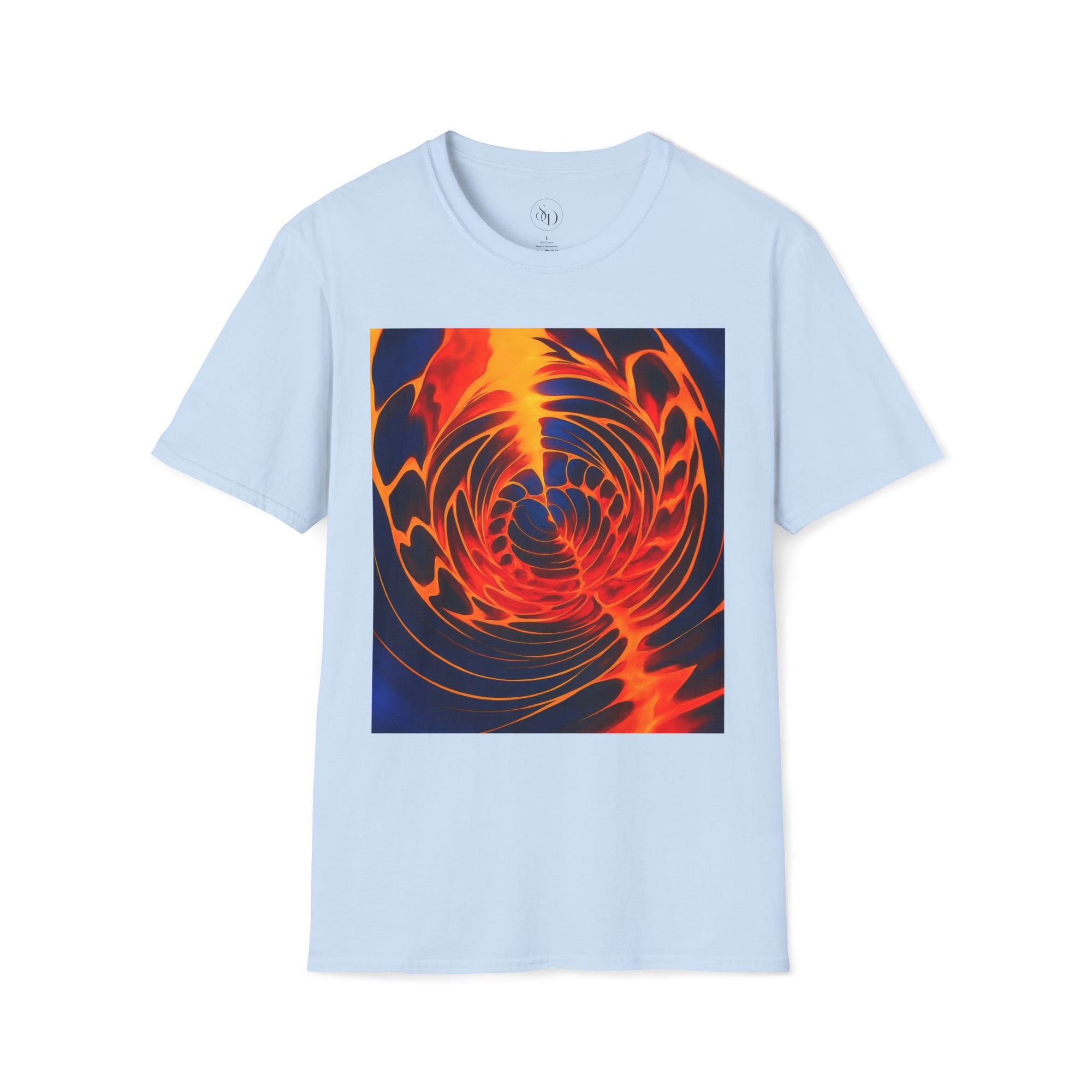 Fiery Vortex Abstract Unisex Tee | Vibrant Lava Swirl Graphic Shirt | Modern Art Apparel