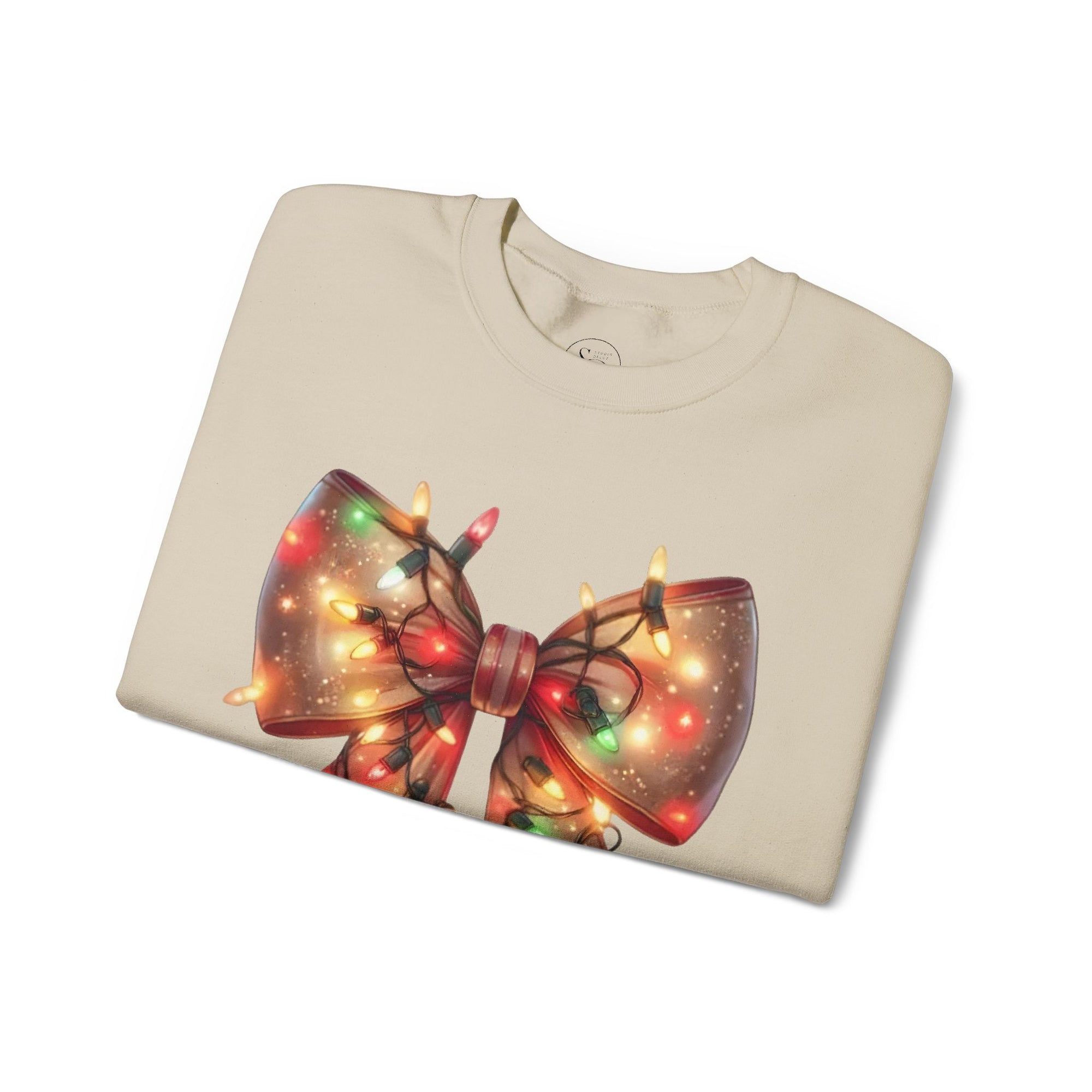 Festive Christmas Bow Sweatshirt | Holiday Lights Ribbon Pullover