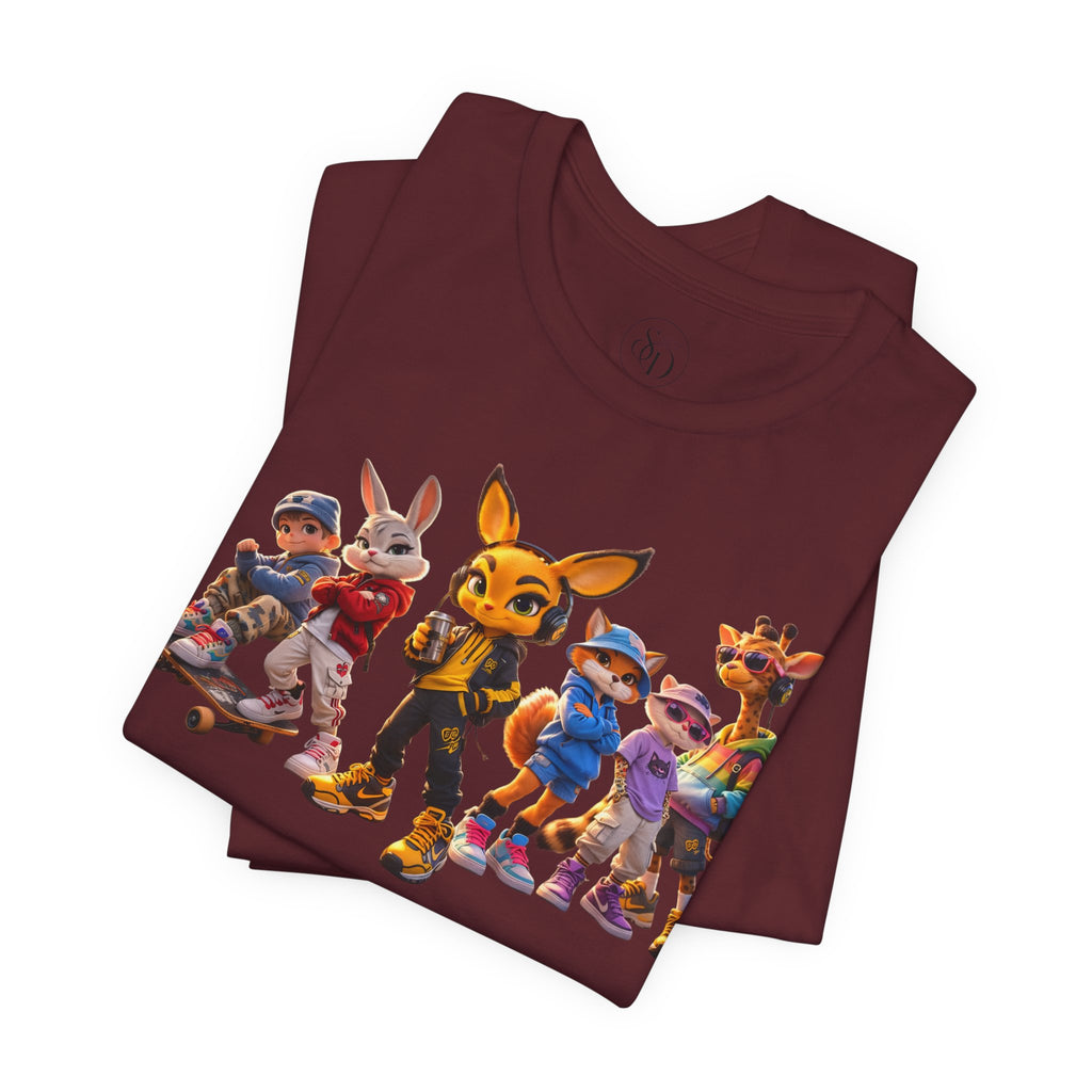 Anthropomorphic Skate Crew T-Shirt | Cartoon Fox, Bunny, Giraffe Characters