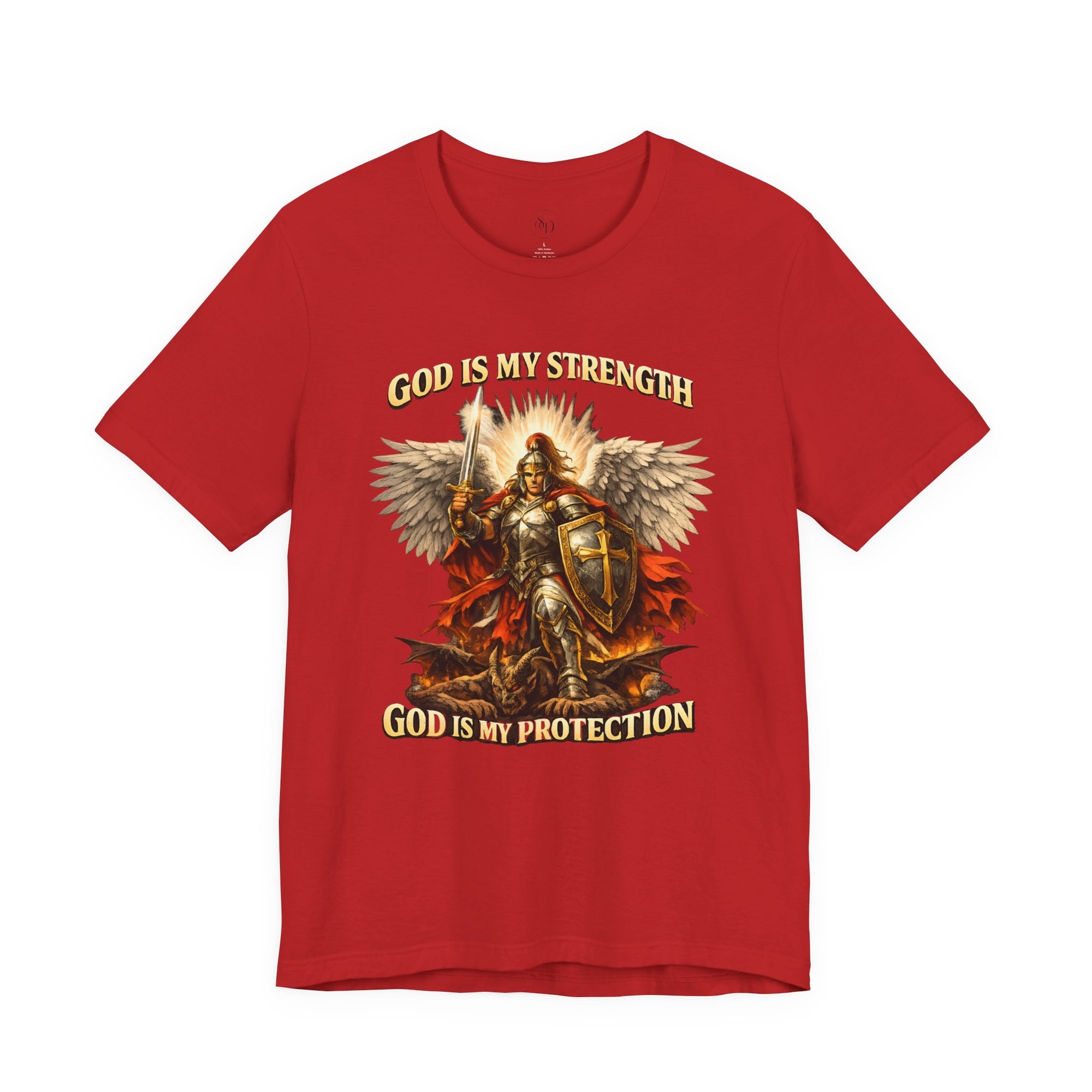 Christian T-Shirt | Cotton Warrior Angel | God Is My Strength & Protection
