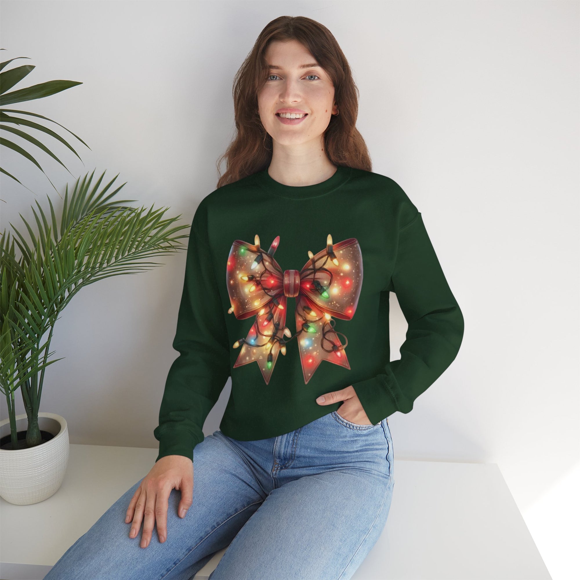 Christmas Bow Sweatshirt | Holiday Lights Crewneck