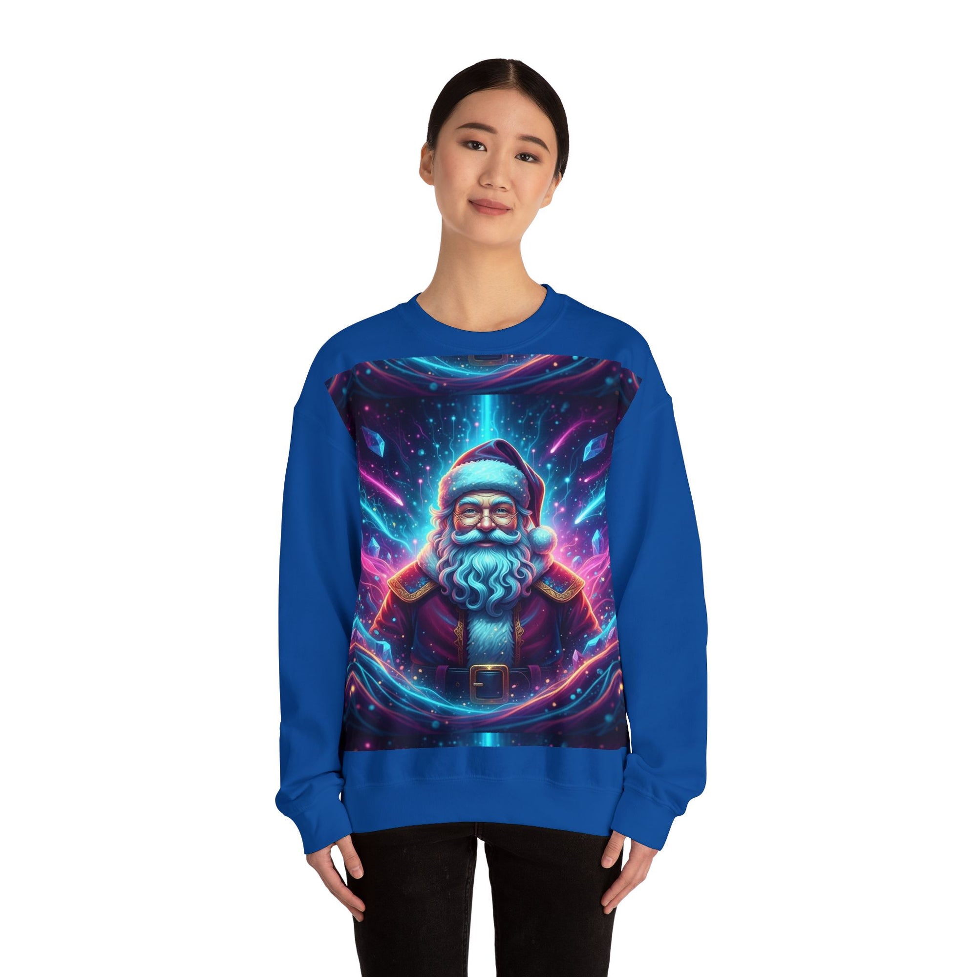 Neon Cosmic Santa Sweatshirt | Retro Futuristic Holiday Crew