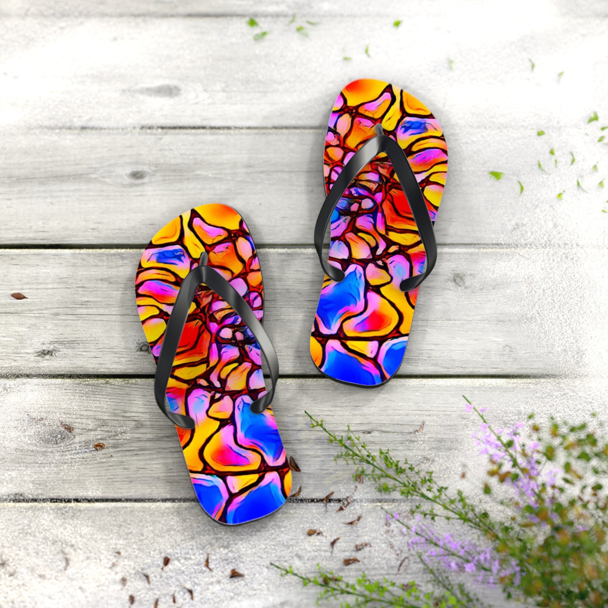 Vibrant Artistic Flip Flops | Colorful Summer Beach Sandals