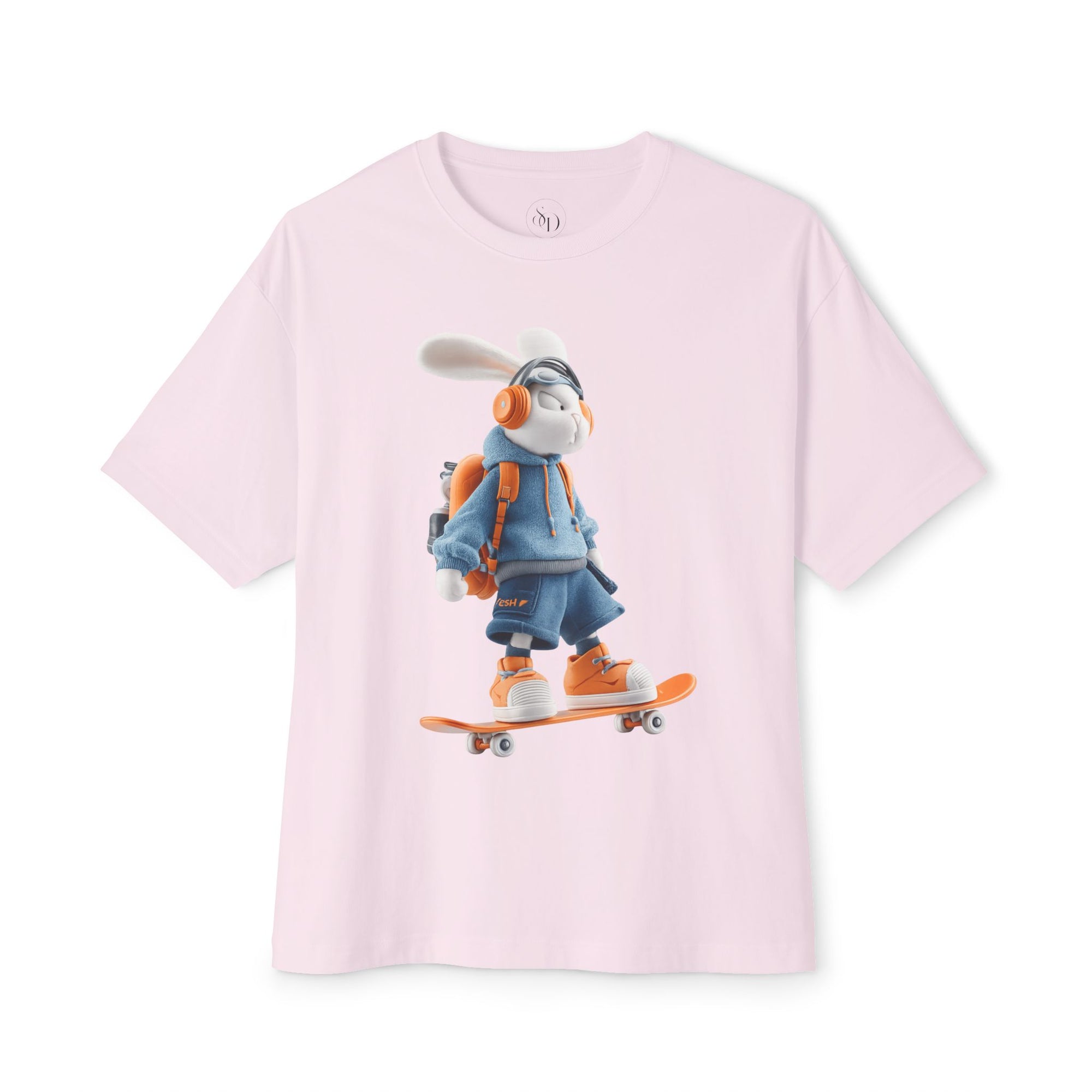Oversized | Skateboarding Bunny Character Tee | Skateboard Cartoon T-Shirt