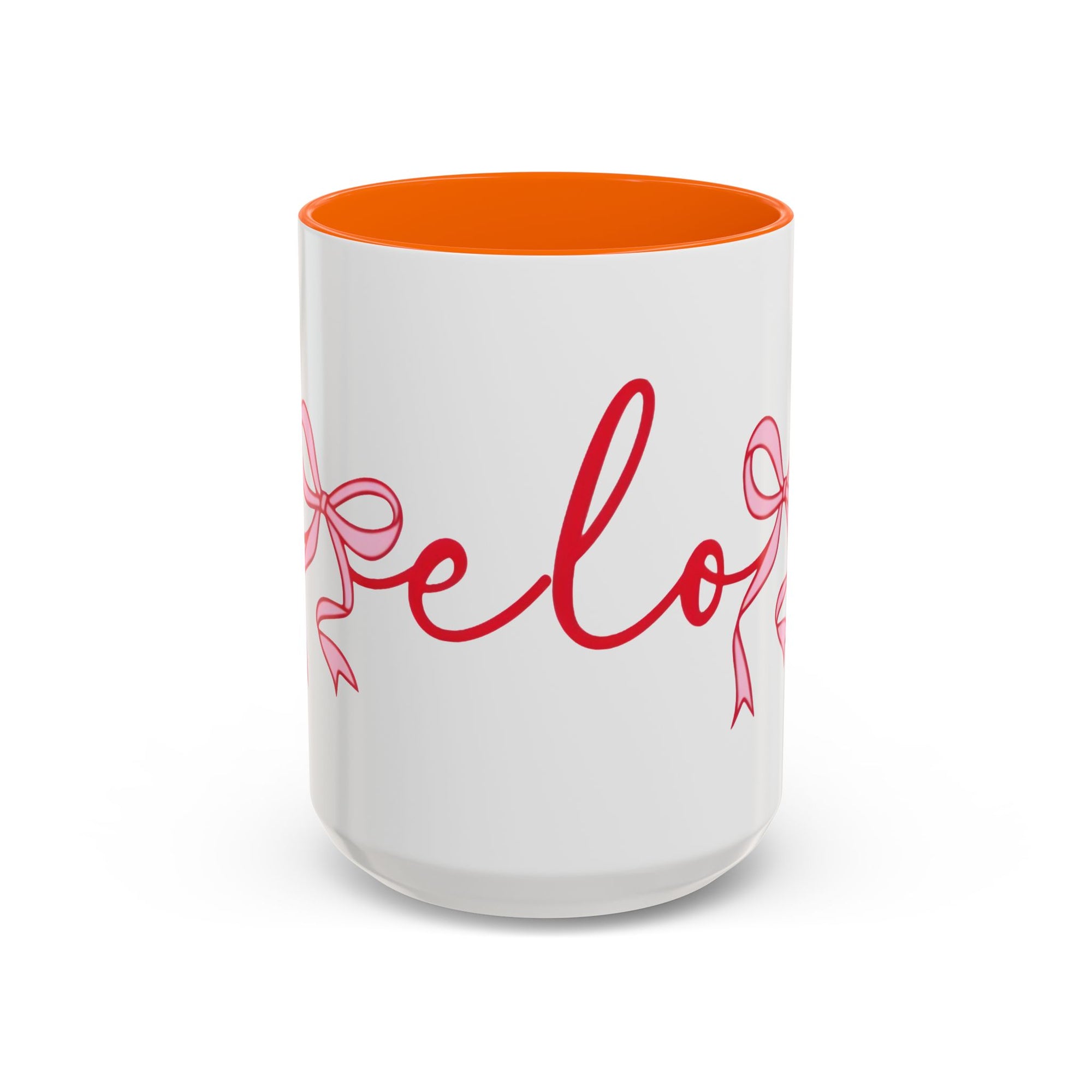 Romantic Love Mug | White Ceramic Coffee Cup with Red Bow Design, Colored Handle