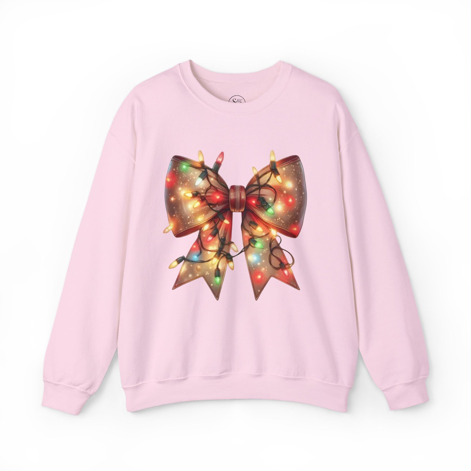 Festive Christmas Bow Sweatshirt | Holiday Lights Ribbon Pullover