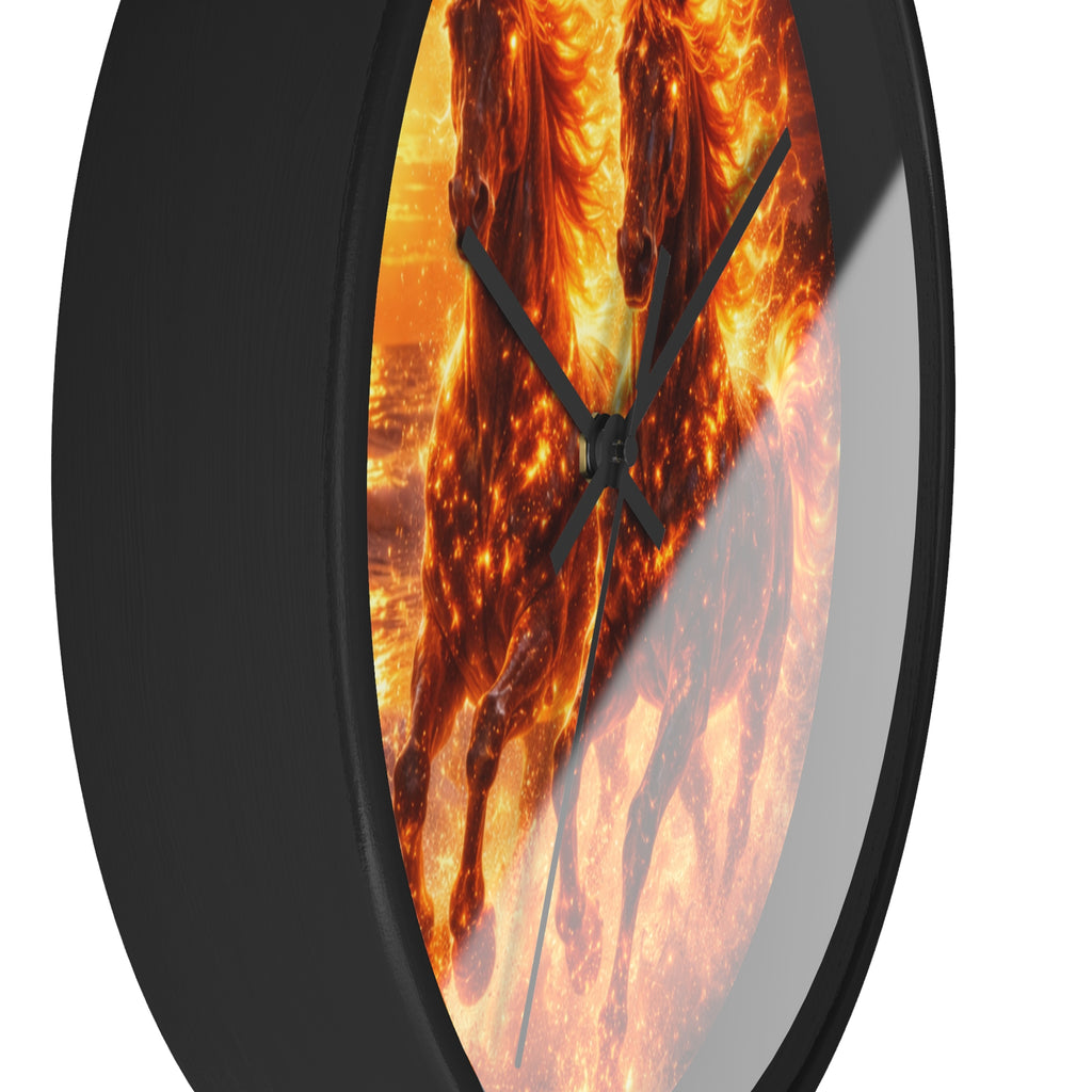 Fiery Horse Wall Clock | Flaming Stallion Sunset Decor