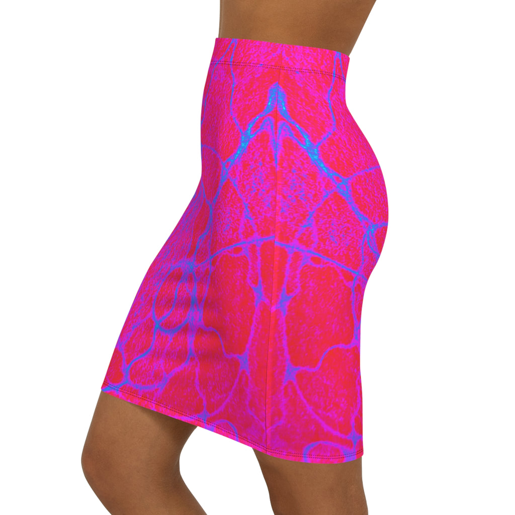Neon Pink & Blue lightning Mini Skirt | Vibrant Marble Bodycon | Bold Festival Outfit
