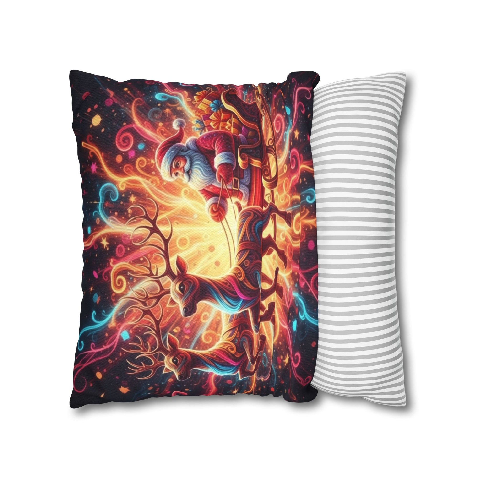 Santa Sleigh Throw Pillow | Christmas Reindeer Cushion