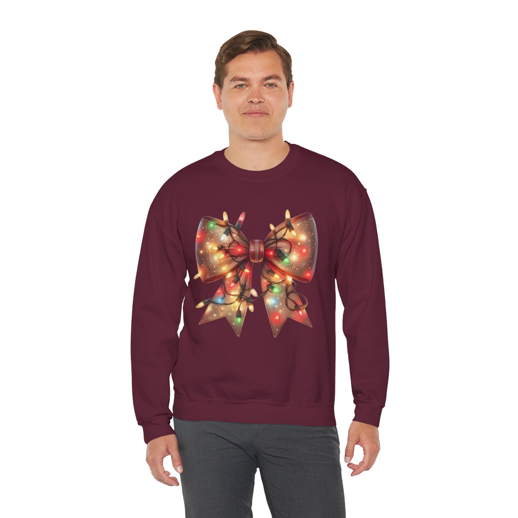 Christmas Bow Sweatshirt | Holiday Lights Crewneck