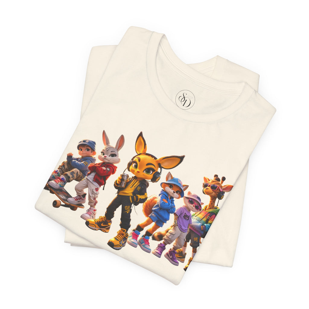 Anthropomorphic Skate Crew T-Shirt | Cartoon Fox, Bunny, Giraffe Characters