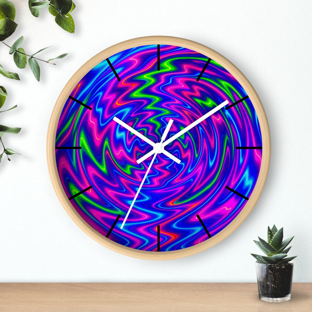 Psychedelic Abstract Wall Clock | Vibrant Neon Swirl Home Decor | Unique Trippy Gift