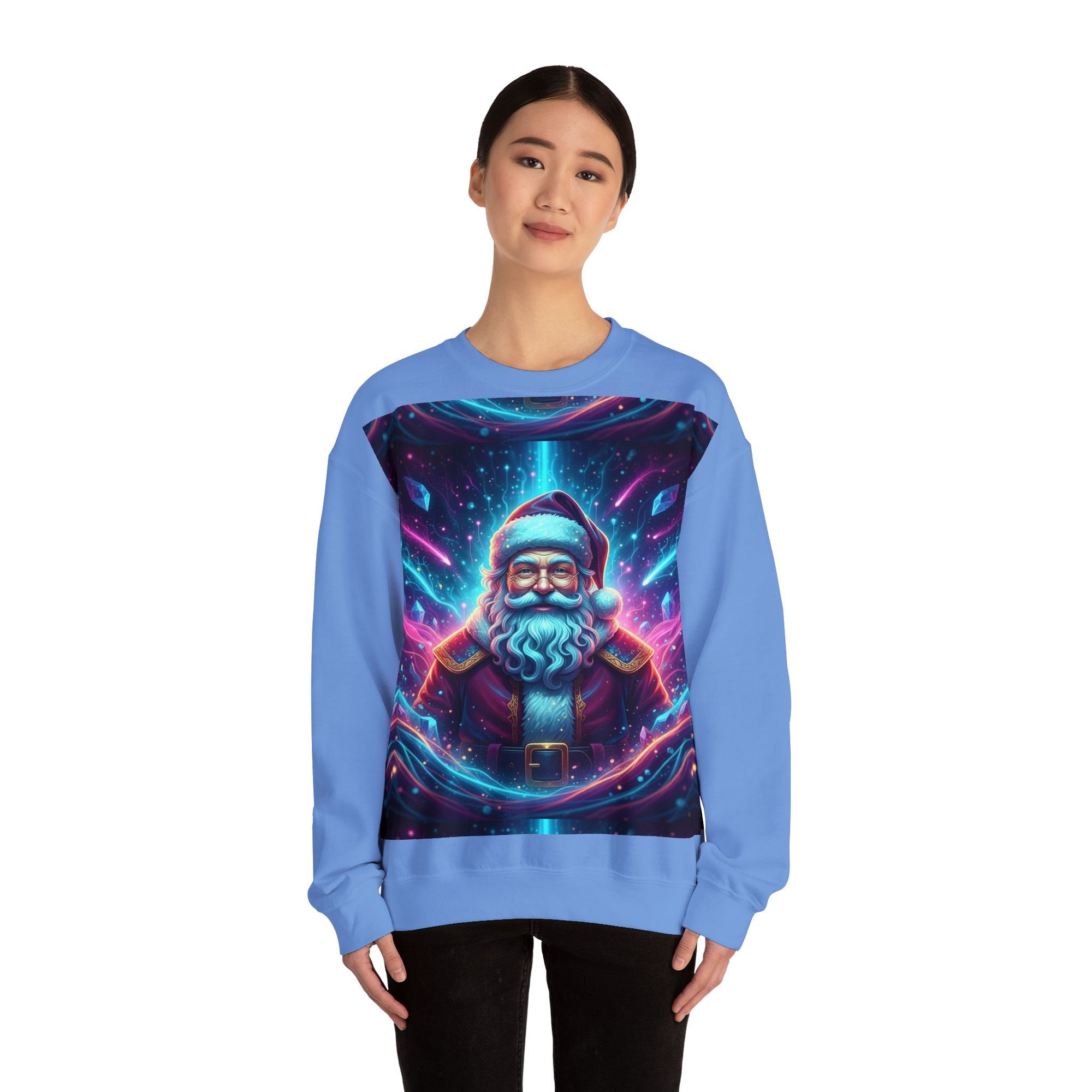 Neon Cosmic Santa Sweatshirt | Retro Futuristic Holiday Crew