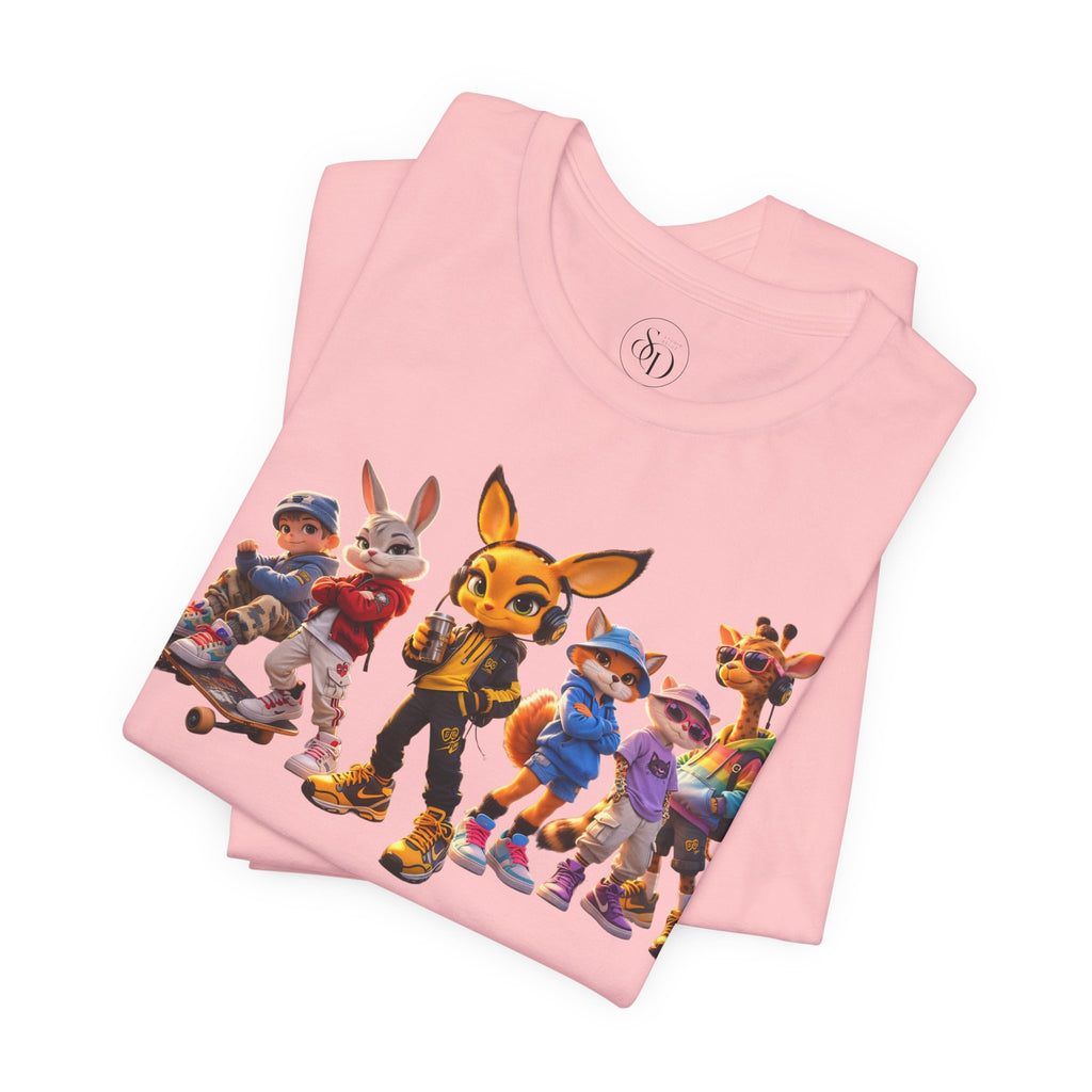 Anthropomorphic Skate Crew T-Shirt | Cartoon Fox, Bunny, Giraffe Characters