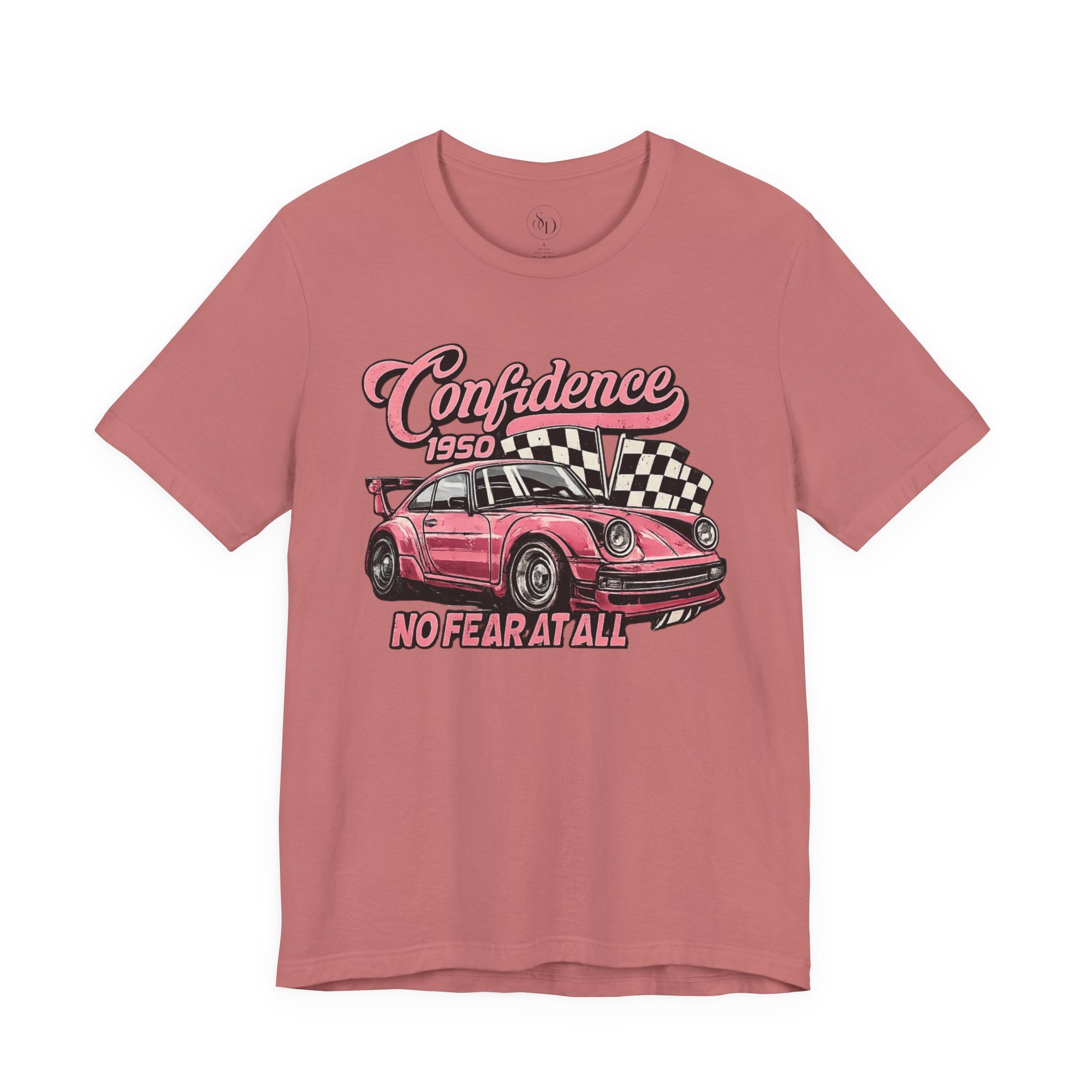 Vintage Pink Porsche 1950 Racing Tee | Confidence No Fear At All