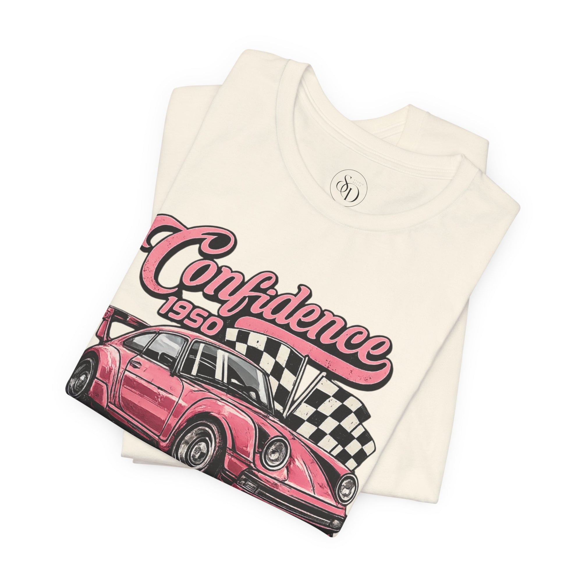 Vintage Pink Porsche 1950 Racing Tee | Confidence No Fear At All