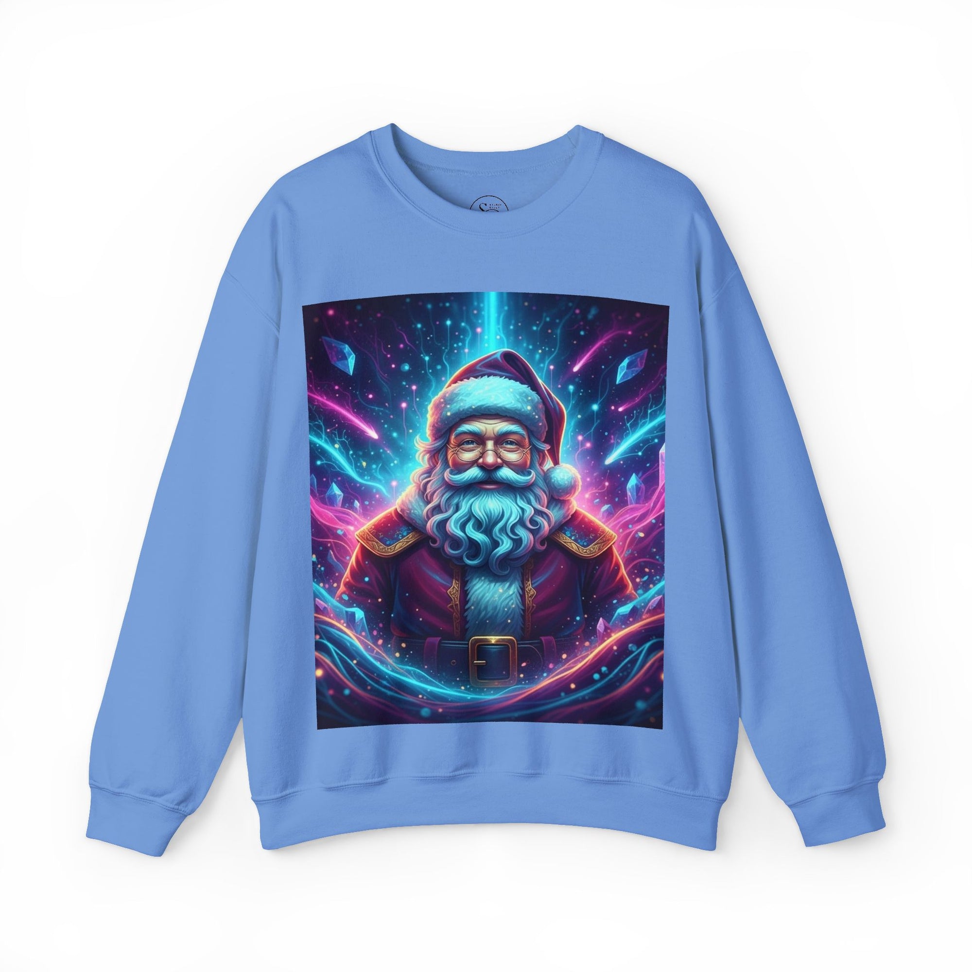 Neon Cosmic Santa Sweatshirt | Retro Futuristic Holiday Crew
