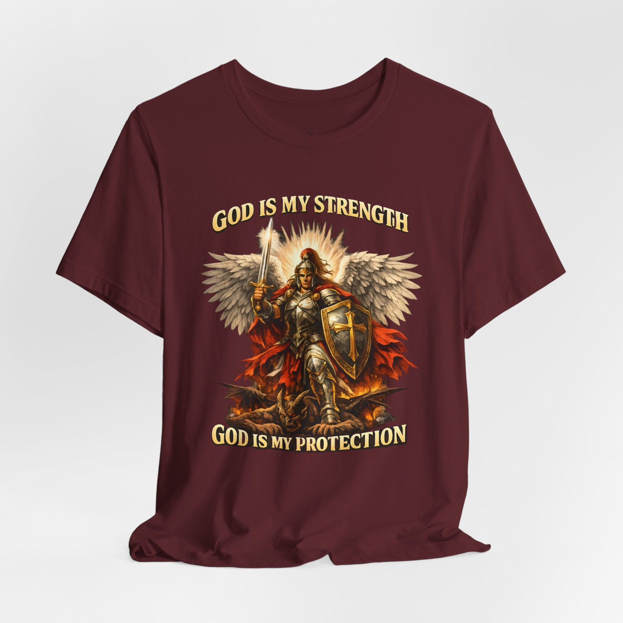 Christian T-Shirt | Cotton Warrior Angel | God Is My Strength & Protection