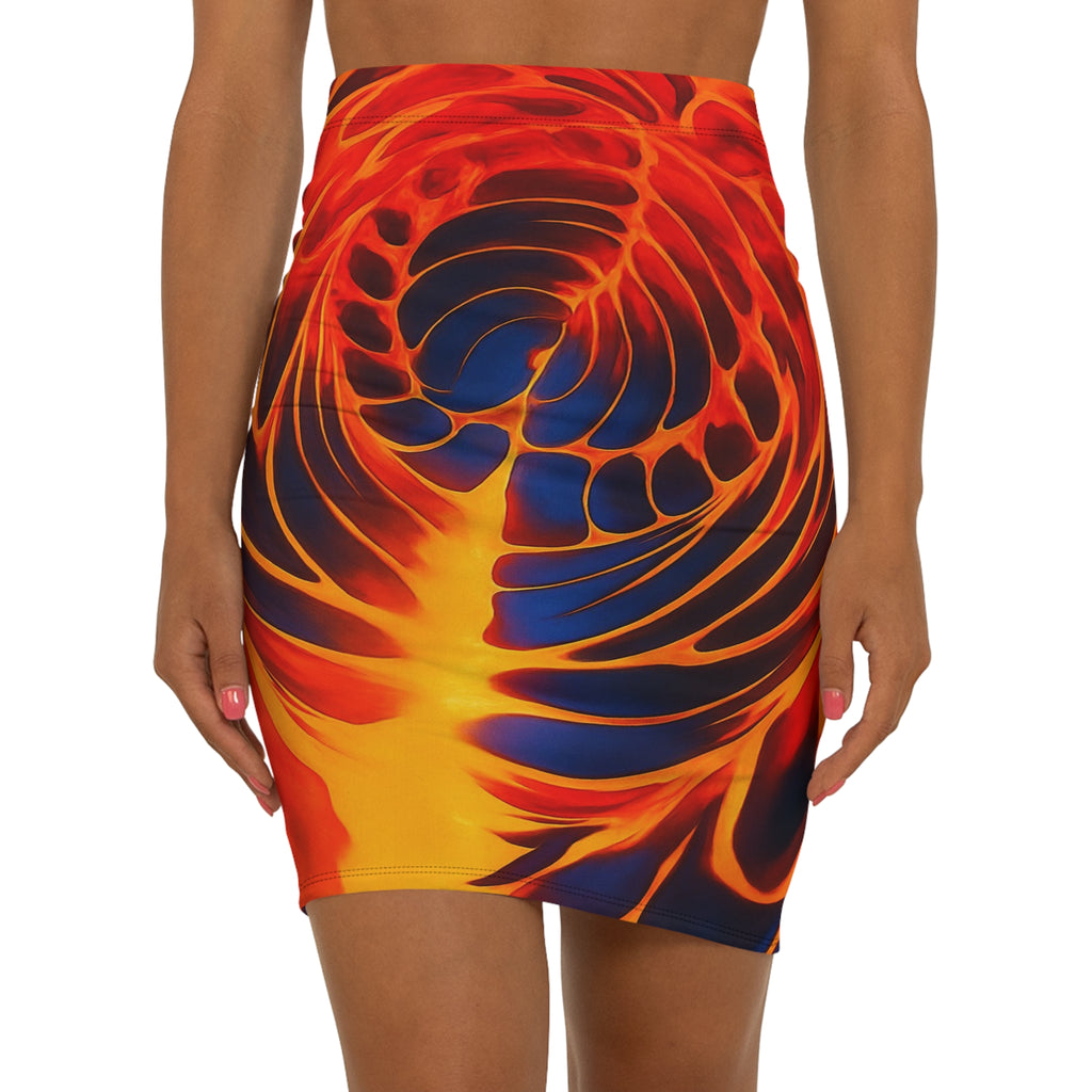 Fiery Red Mini Skirt | Abstract Bodycon Skirt | Night Out Outfit