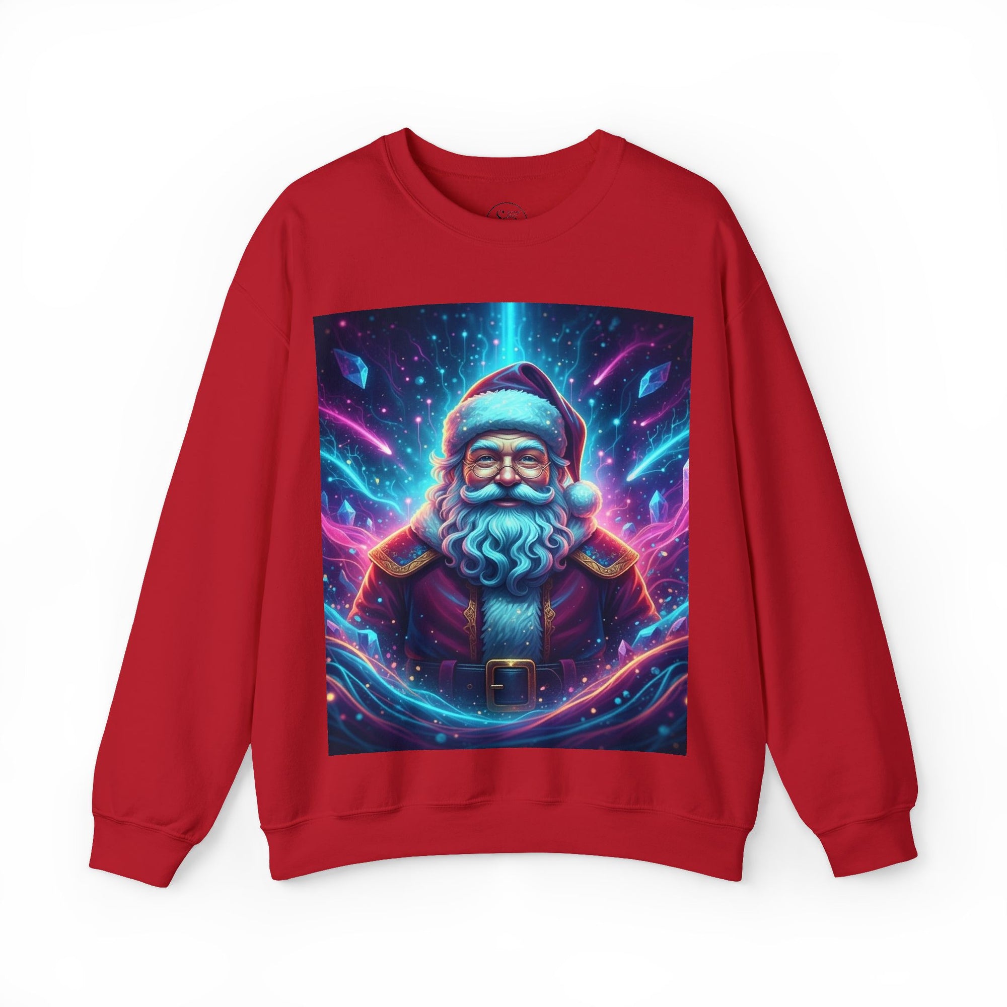 Neon Cosmic Santa Sweatshirt | Retro Futuristic Holiday Crew