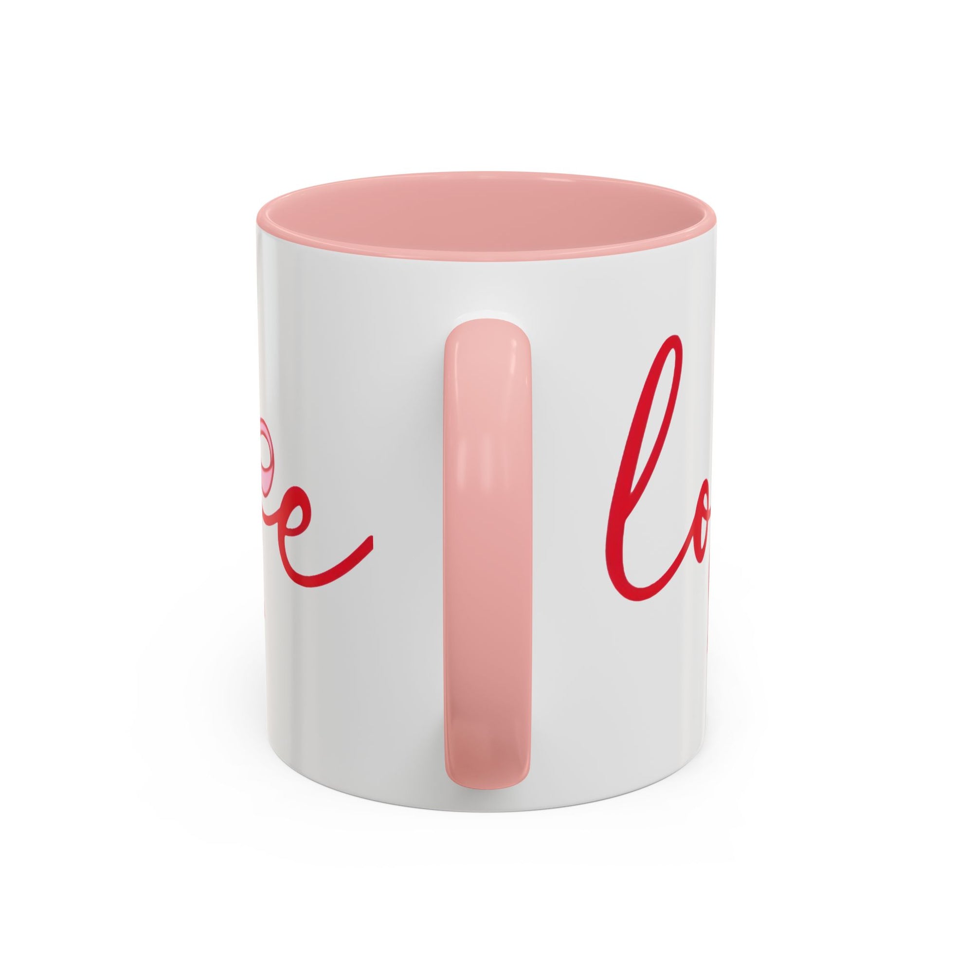 Romantic Love Mug | White Ceramic Coffee Cup with Red Bow Design, Colored Handle
