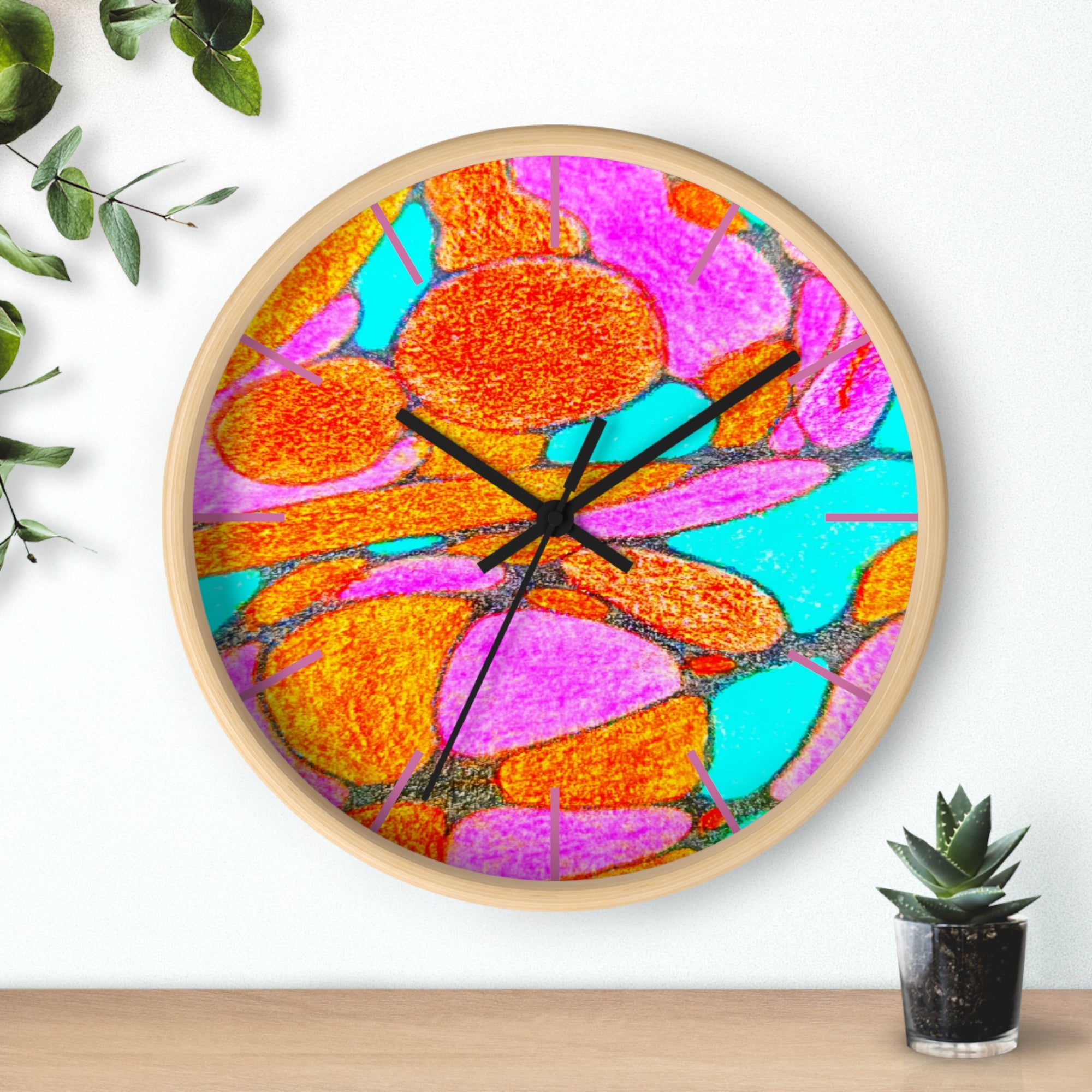 Abstract Pink Orange Teal Wall Clock | Modern Geometric Pop Art Decor | Silent Unique Gift