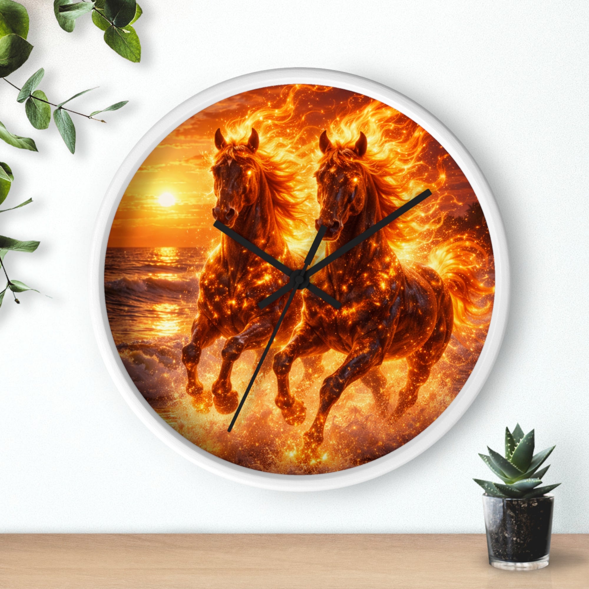 Fiery Horse Wall Clock | Flaming Stallion Sunset Decor