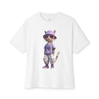 Cool Cat Graphic Oversized Tee – Purple Bucket Hat Streetwear T-Shirt