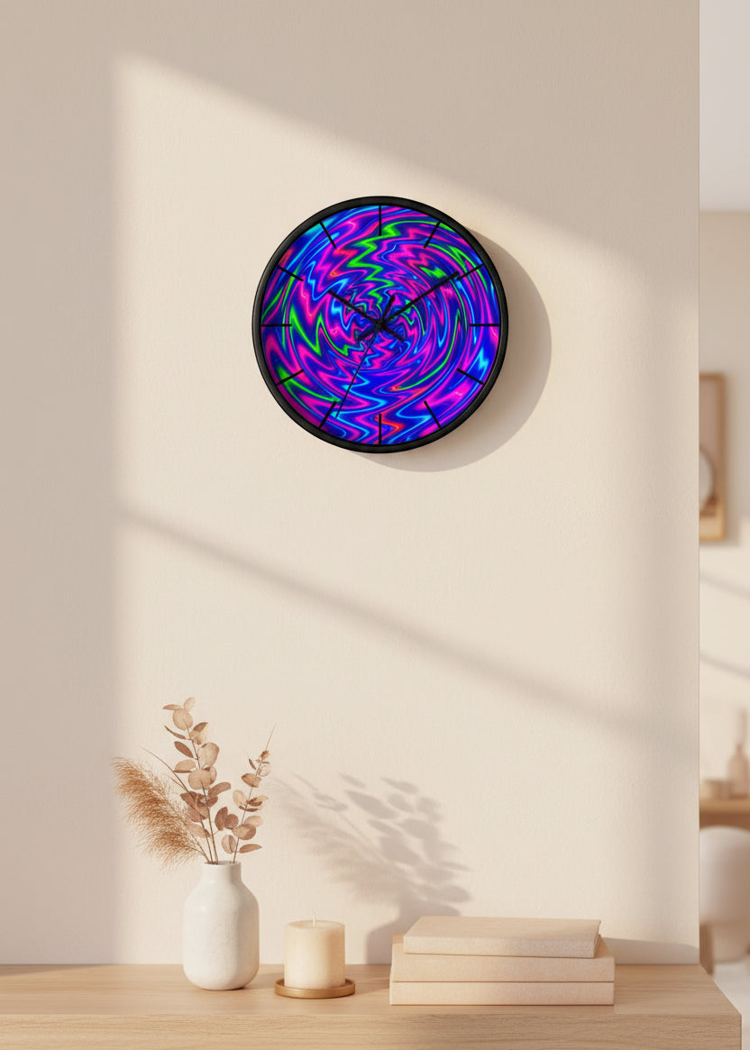 Colorful Wall Clock | Neon Swirl Clock | Modern Silent Home Decor