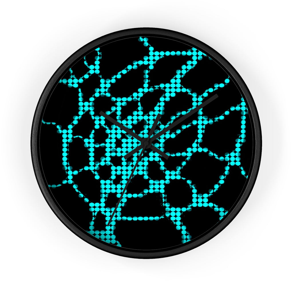 Abstract Digital Network Wall Clock | Turquoise Black Cyber Decor | Silent Unique Gift