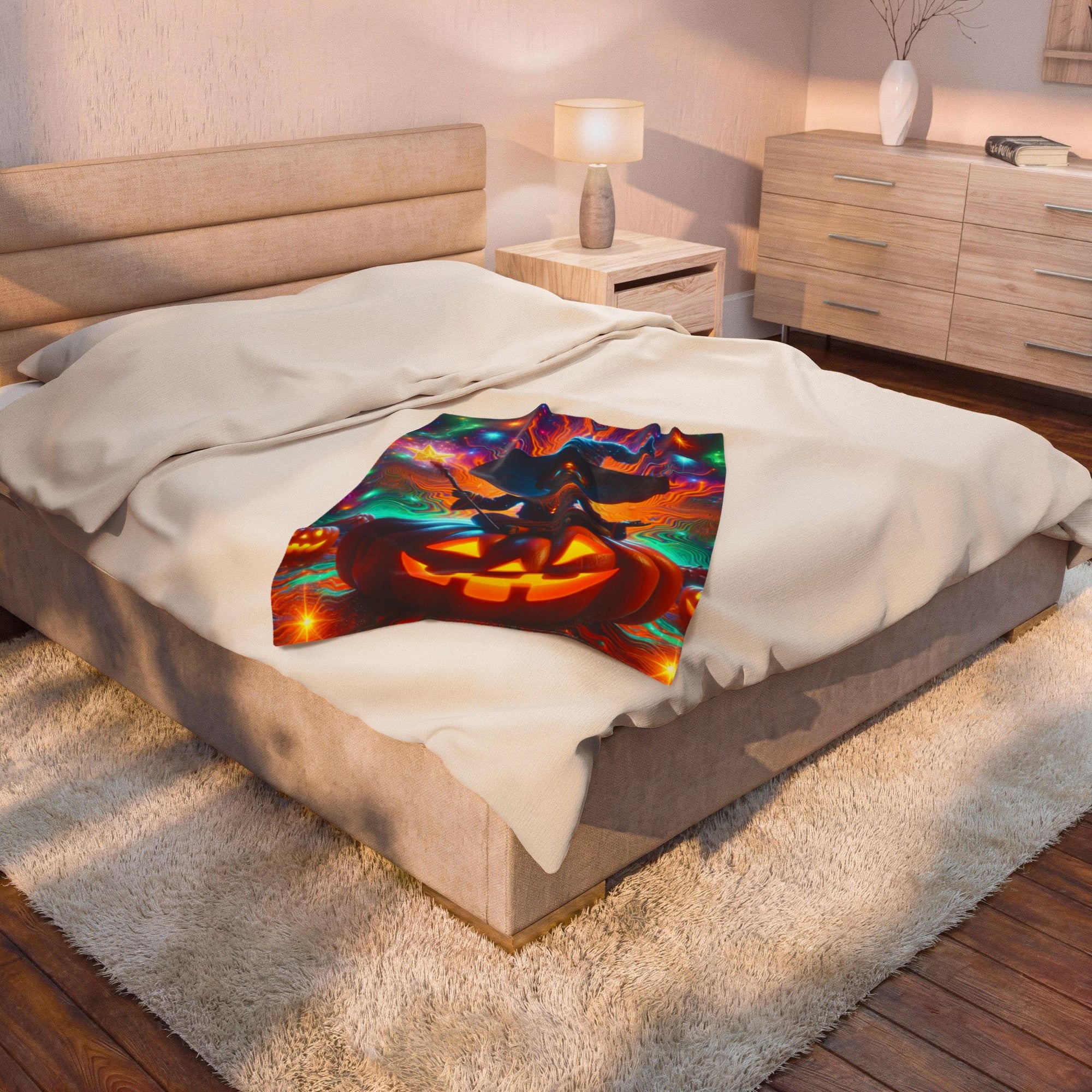 Halloween Witch Blanket | Spooky Pumpkin Throw | Cozy Fall Decor