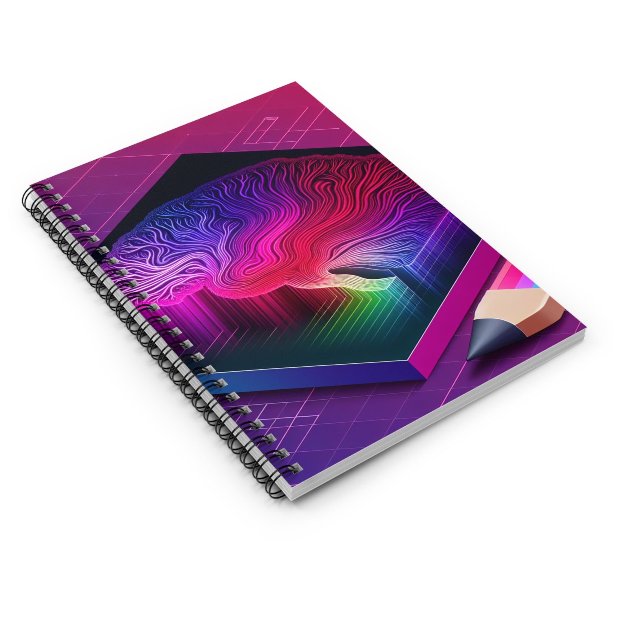 Digital Mind Abstract Spiral Notebook | Vibrant Neon Synthwave Journal | Cyberpunk Tech Stationery