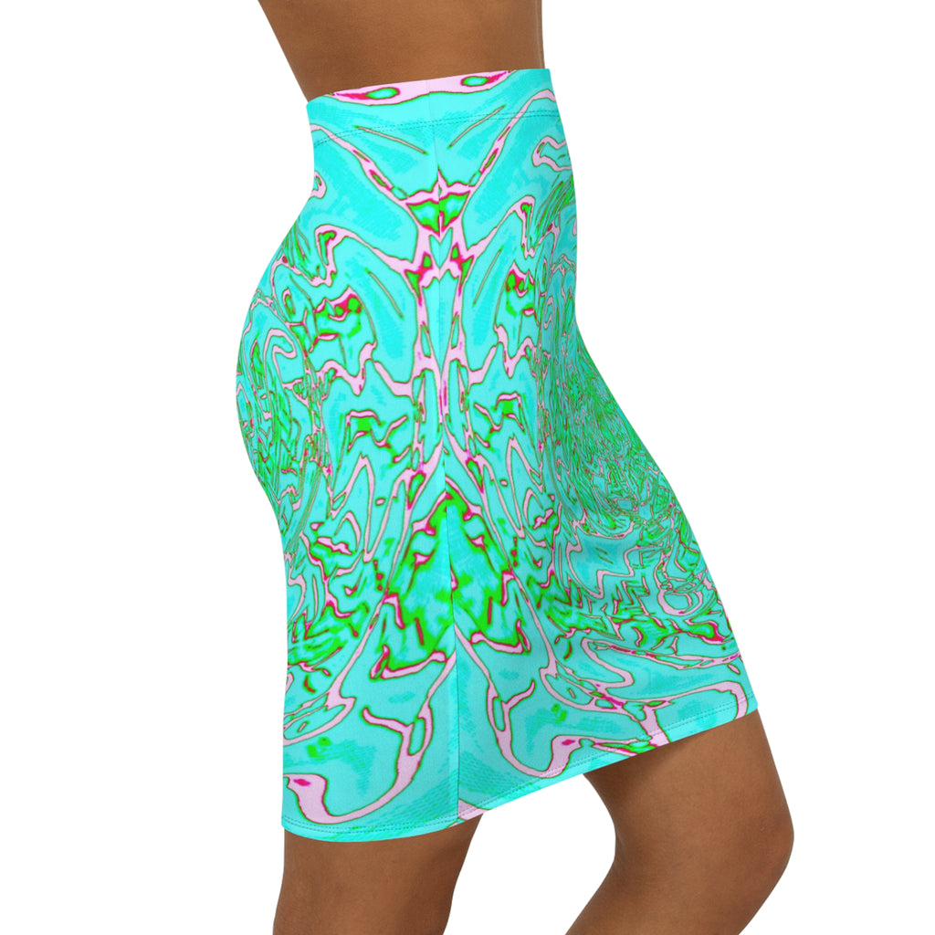 Aqua Neon Swirl Mini Skirt | Vibrant Green Marble Bodycon | Unique Festival Outfit